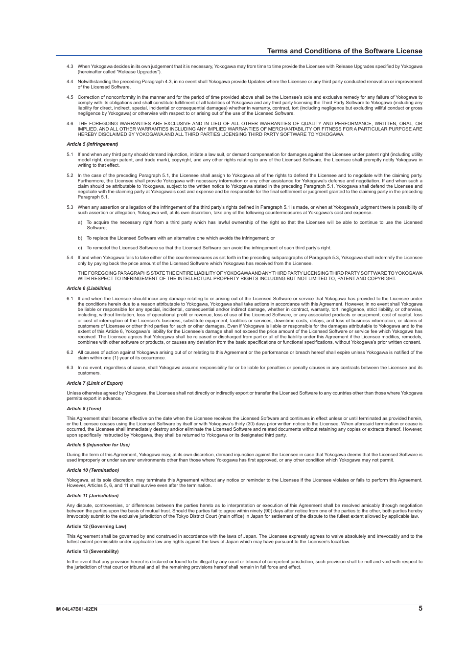 Terms and conditions of the software license | Yokogawa Button Operated MV2000 User Manual | Page 5 / 18