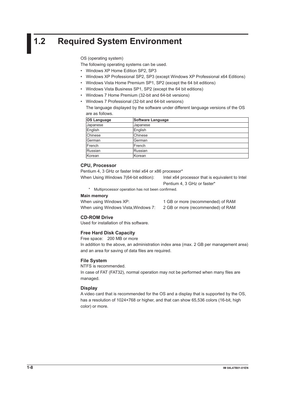 2 required system environment, 2 required system environment -8, 2 requred system envronment | Yokogawa Button Operated MV2000 User Manual | Page 15 / 101