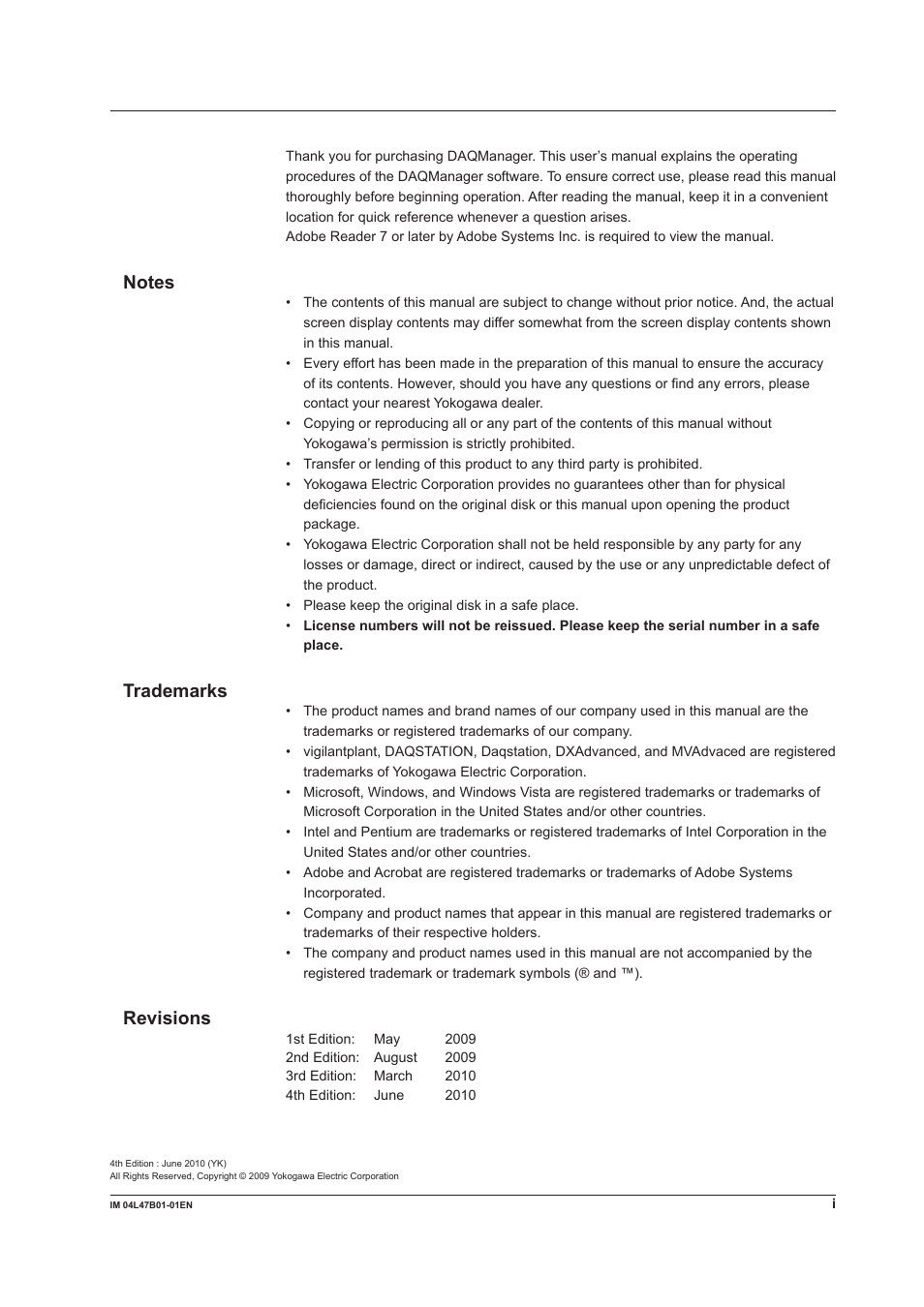 Trademarks, Revsons | Yokogawa Button Operated MV2000 User Manual | Page 2 / 101