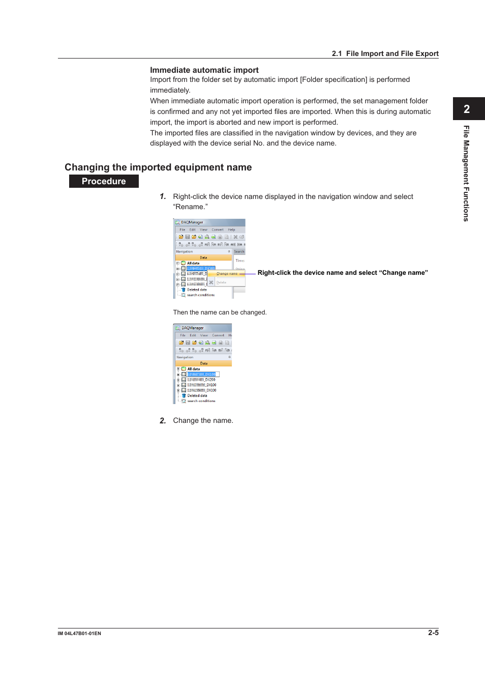 Changing the imported equipment name, Changing the imported equipment name -5 | Yokogawa Button Operated MV2000 User Manual | Page 29 / 101