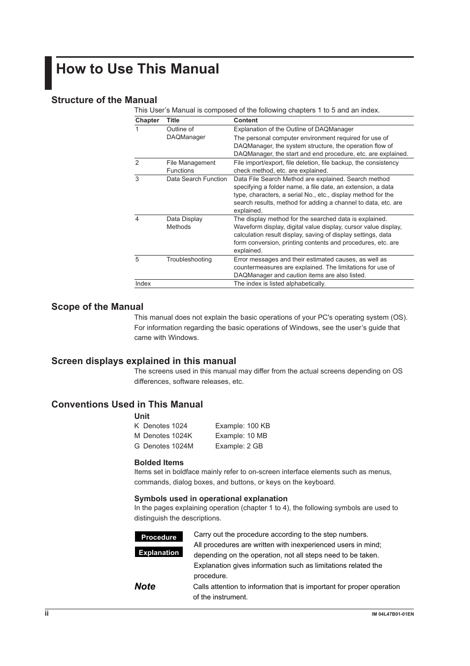 How to use this manual, How to use ths manual, Structure of the manual | Scope of the manual, Screen dsplays explaned n ths manual, Conventons used n ths manual | Yokogawa Button Operated MV2000 User Manual | Page 3 / 101