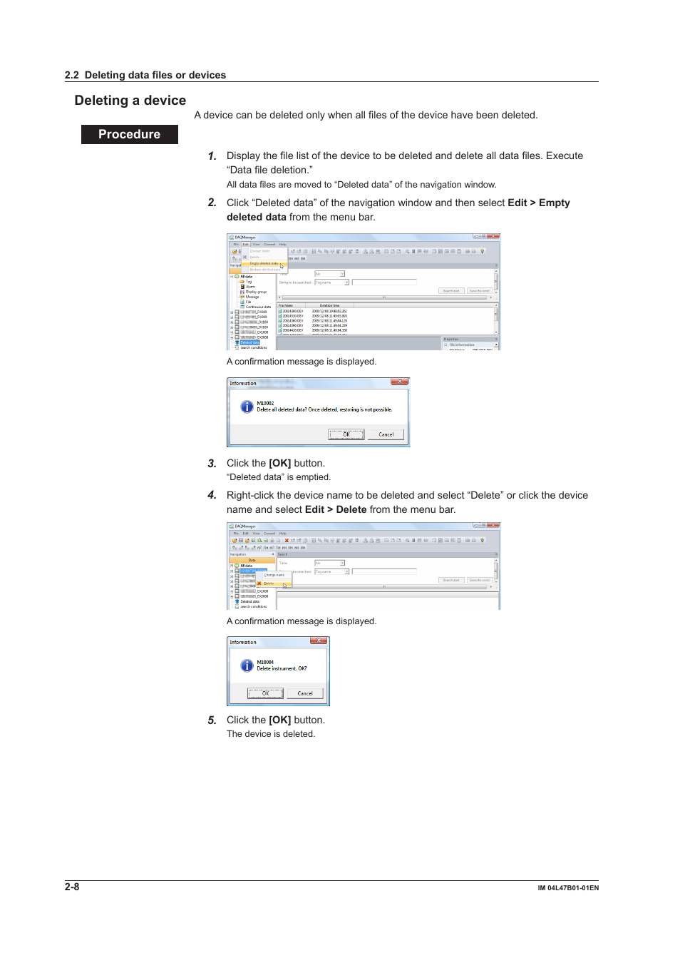 Deleting a device, Deleting a device -8, Deletng a devce | Yokogawa Button Operated MV2000 User Manual | Page 32 / 101