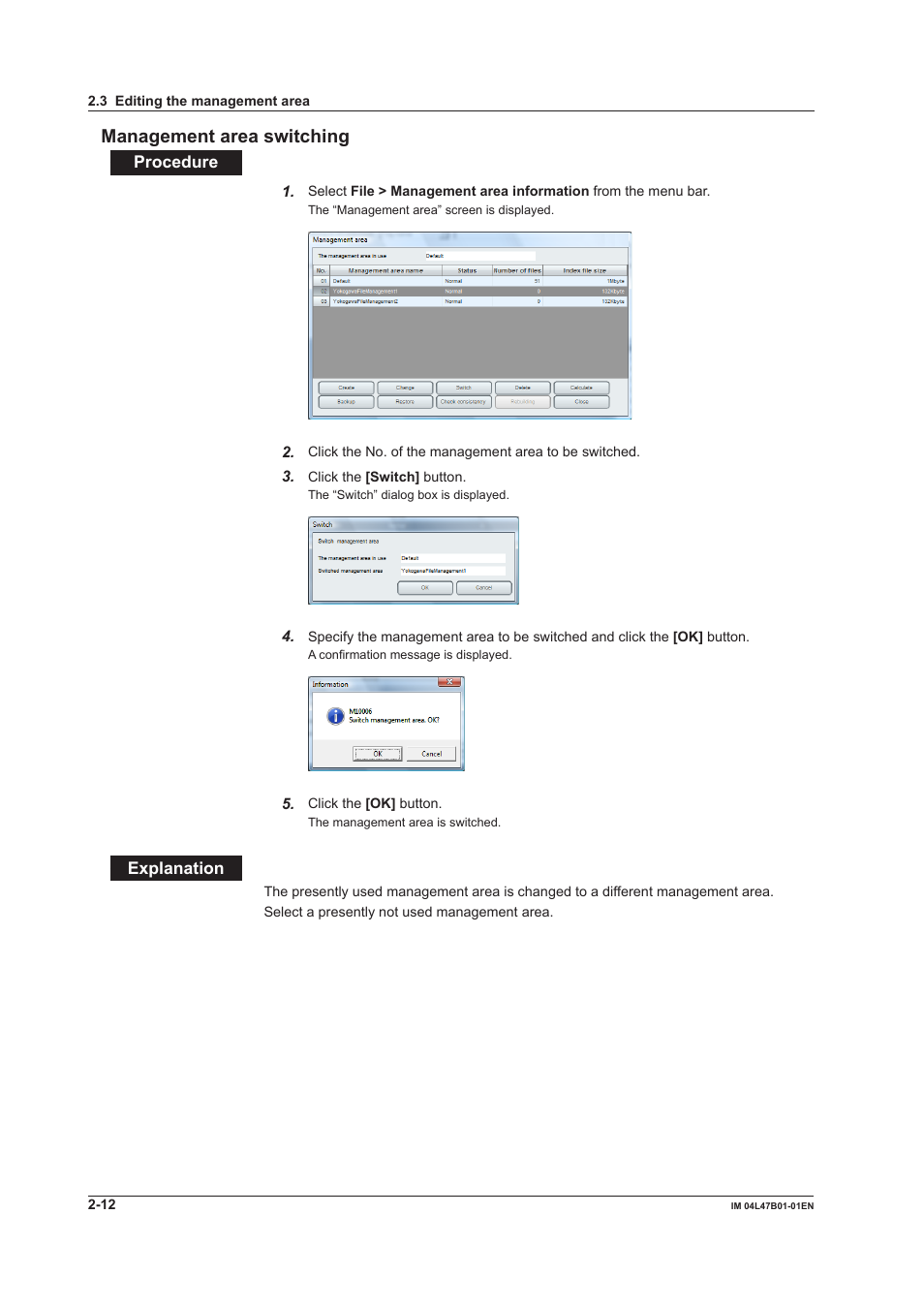 Management area switching, Management area switching -12, Management area swtchng | Yokogawa Button Operated MV2000 User Manual | Page 36 / 101