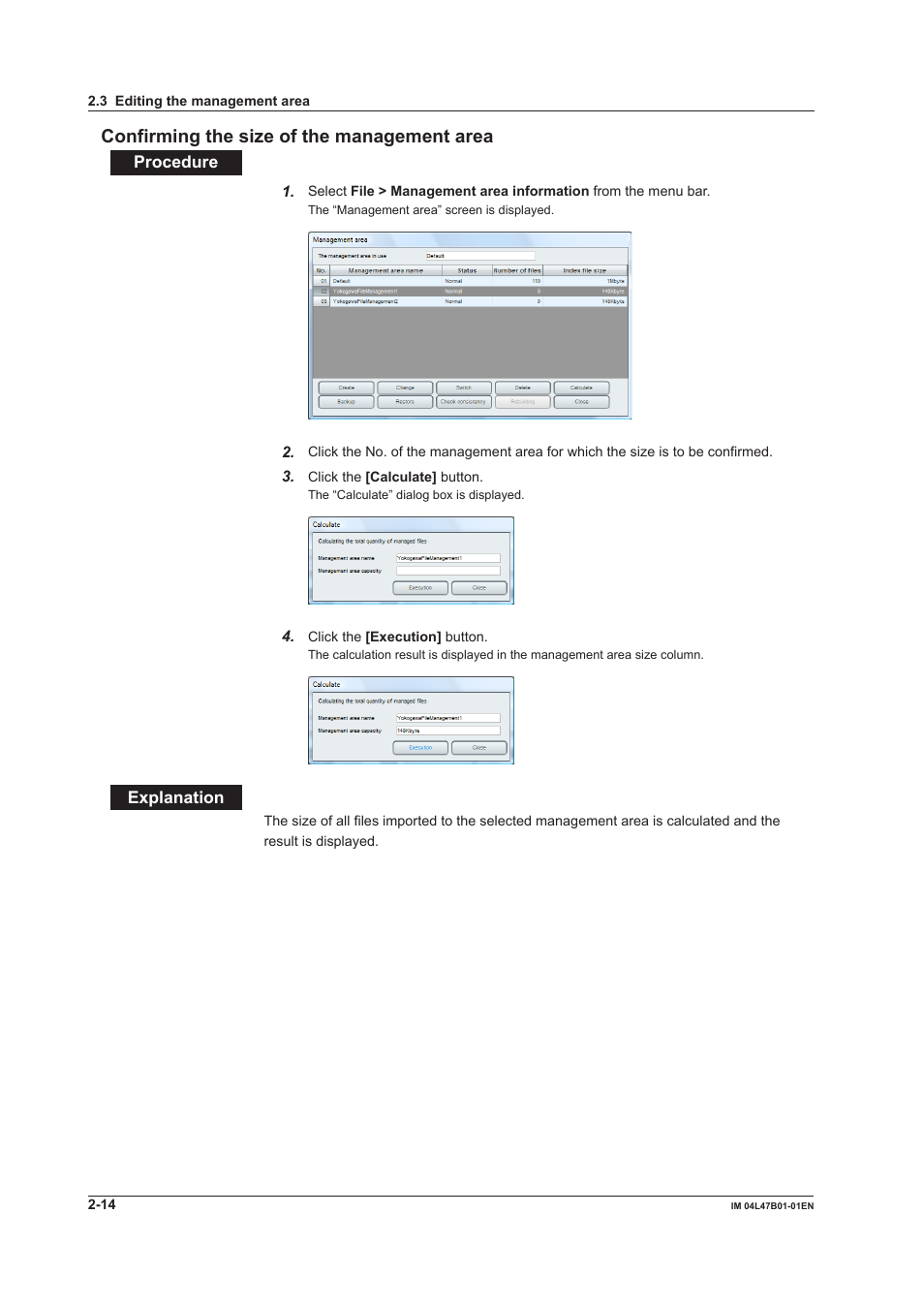 Confirming the size of the management area, Confirming the size of the management area -14, Confrmng the sze of the management area | Yokogawa Button Operated MV2000 User Manual | Page 38 / 101