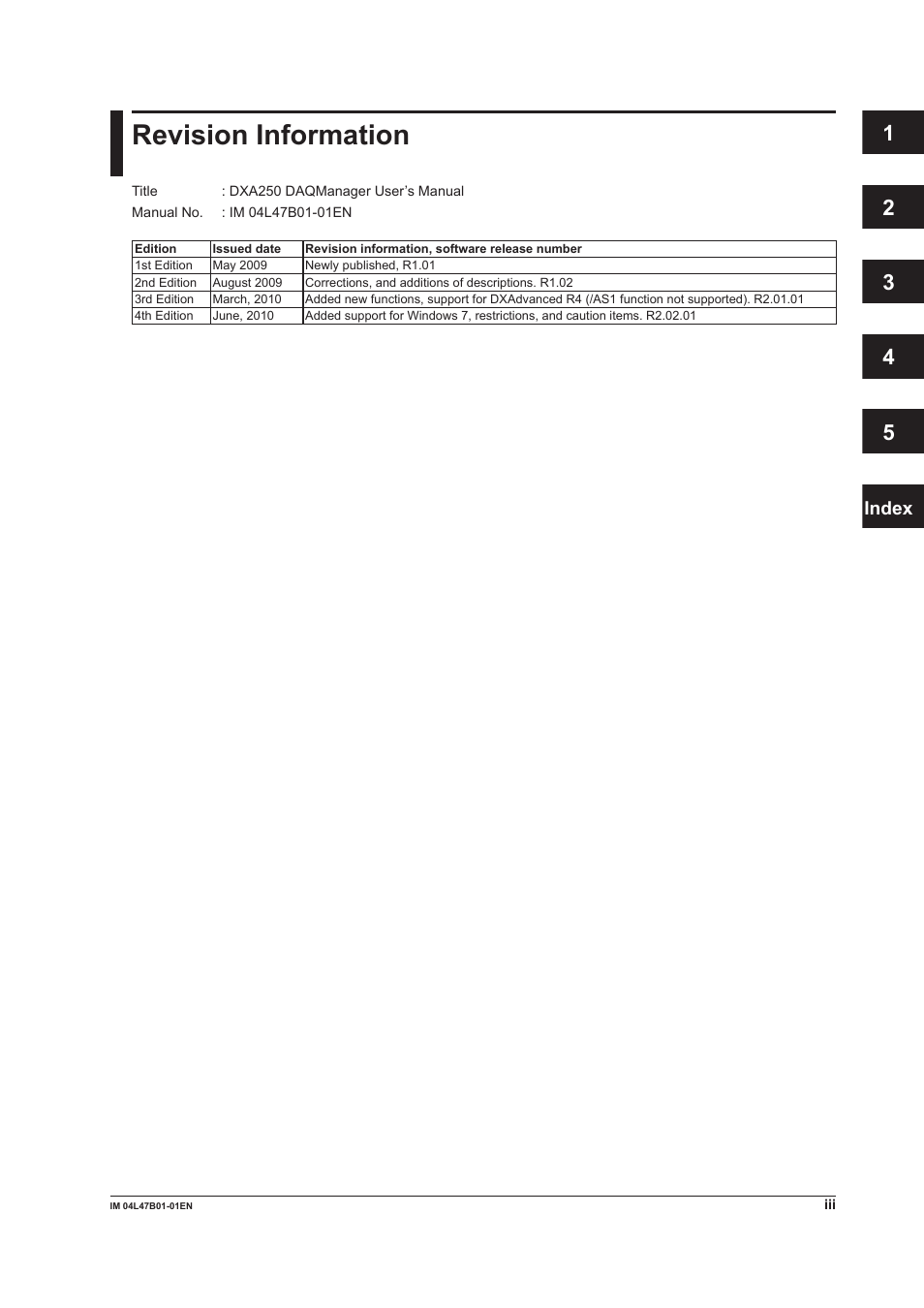 Revision information, Revson informaton, Index | Yokogawa Button Operated MV2000 User Manual | Page 4 / 101