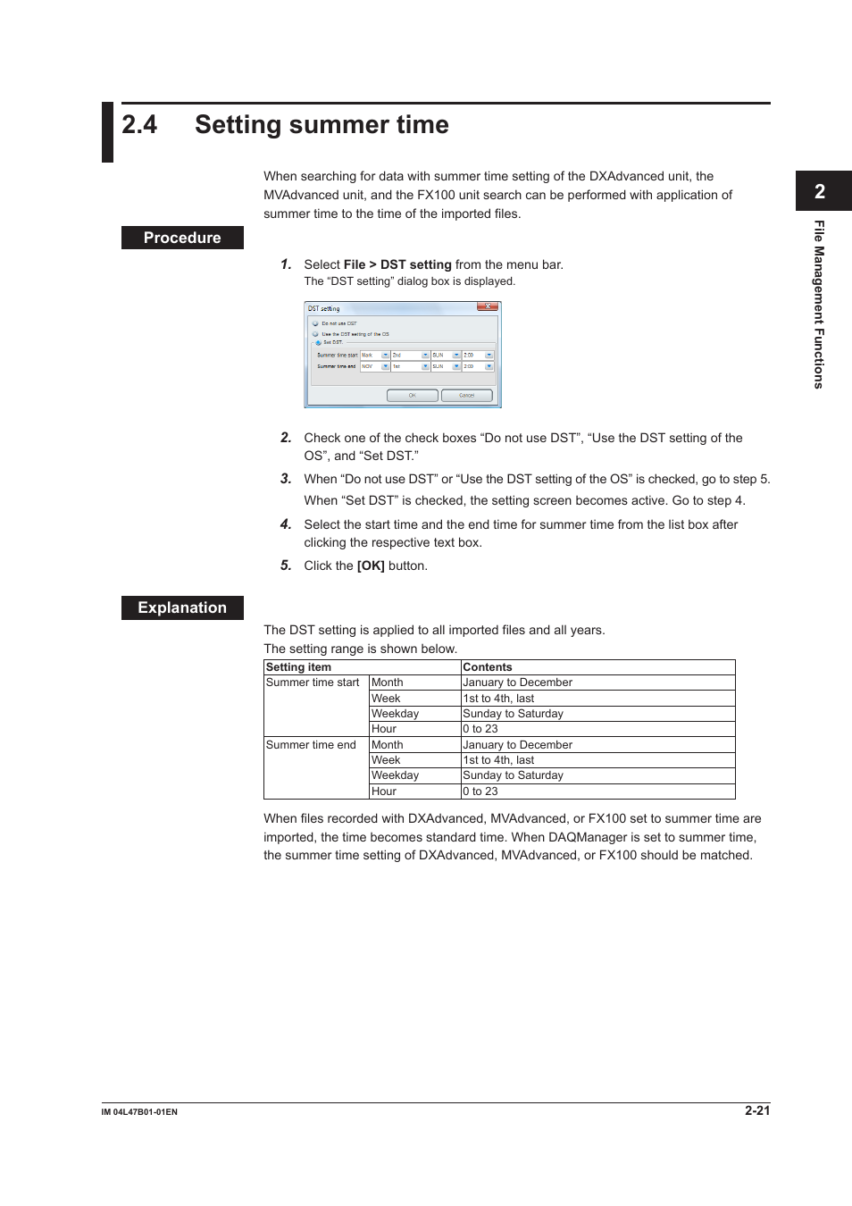 4 setting summer time, 4 setting summer time -21, 4 settng summer tme | Index | Yokogawa Button Operated MV2000 User Manual | Page 45 / 101