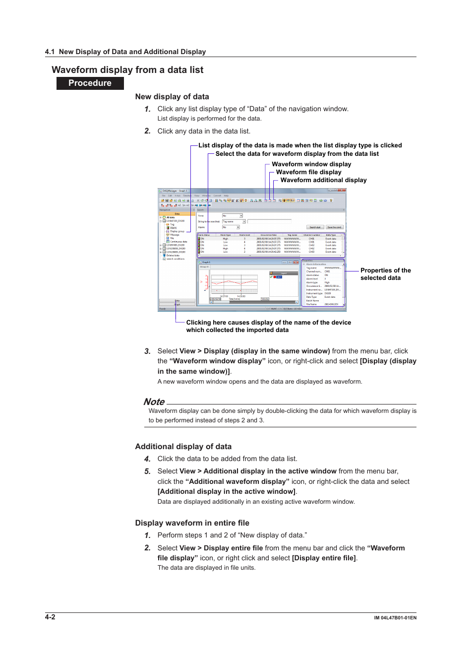 Waveform display from a data list, Waveform display from a data list -2, Waveform dsplay from a data lst | Yokogawa Button Operated MV2000 User Manual | Page 54 / 101