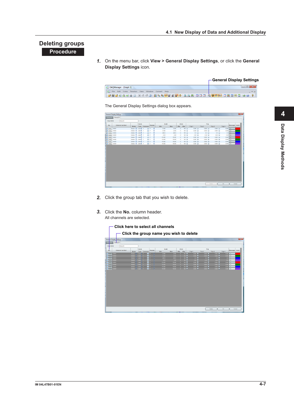 Deleting groups, Deleting groups -7, Index | Deletng groups | Yokogawa Button Operated MV2000 User Manual | Page 59 / 101