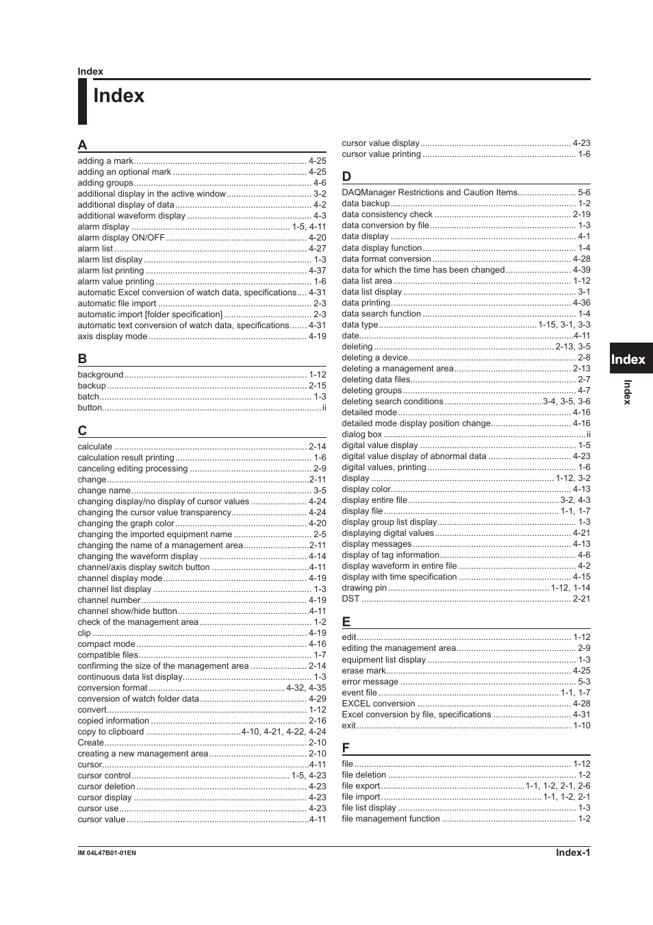 Index | Yokogawa Button Operated MV2000 User Manual | Page 99 / 101