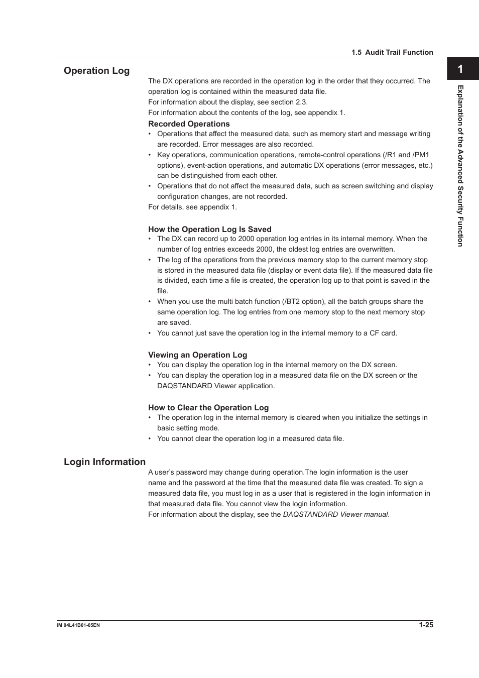 Operation log, Login information, Operation log -25 login information -25 | Index app | Yokogawa Removable Chassis DX1000N User Manual | Page 31 / 72