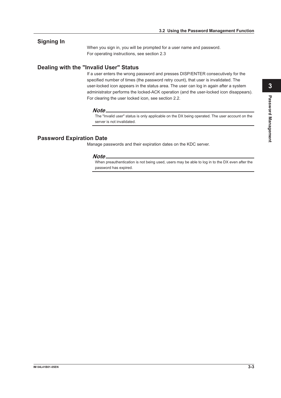 Signing in, Dealing with the "invalid user" status, Password expiration date | Yokogawa Removable Chassis DX1000N User Manual | Page 66 / 72