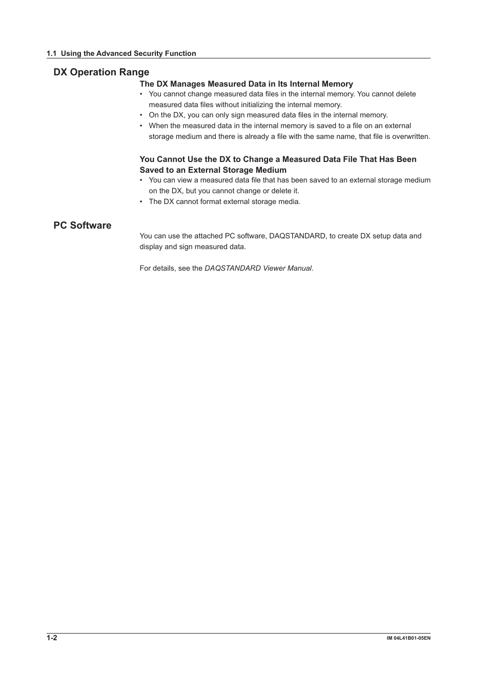 Dx operation range, Pc software, Dx operation range -2 pc software -2 | Yokogawa Removable Chassis DX1000N User Manual | Page 8 / 72