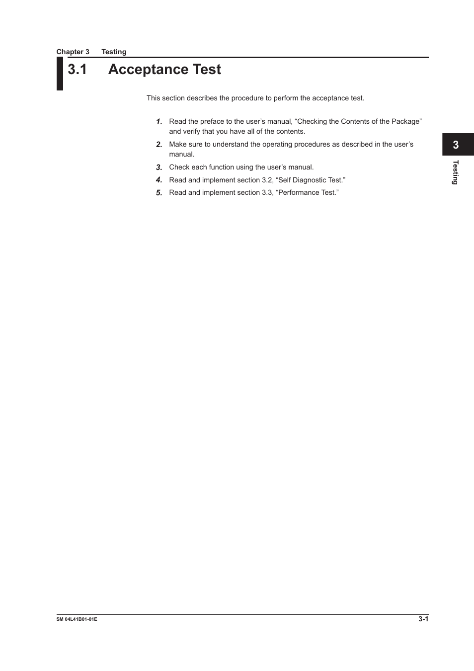 Chapter 3 testing, 1 acceptance test, 1 acceptance test -1 | Yokogawa Removable Chassis DX1000N User Manual | Page 15 / 65