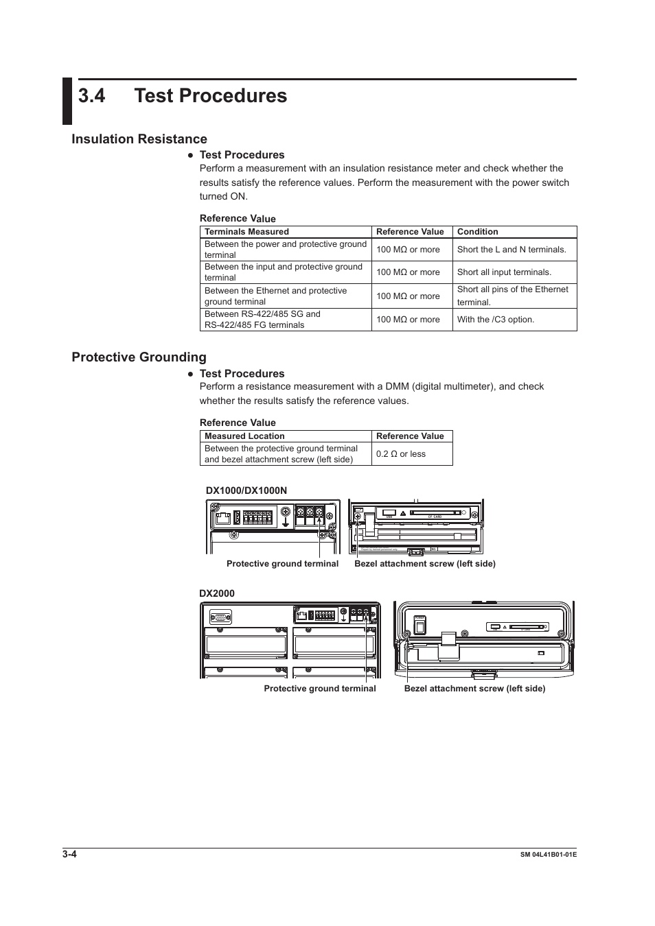 4 test procedures, Insulation resistance, Protective grounding | 4 test procedures -4, Insulation resistance -4 protective grounding -4, Test procedures | Yokogawa Removable Chassis DX1000N User Manual | Page 18 / 65