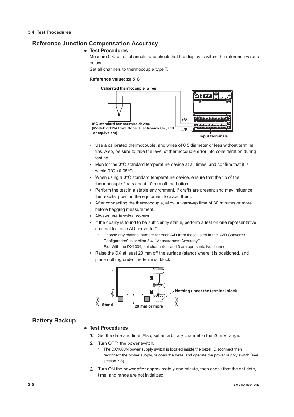 Reference junction compensation accuracy, Battery backup | Yokogawa Removable Chassis DX1000N User Manual | Page 22 / 65