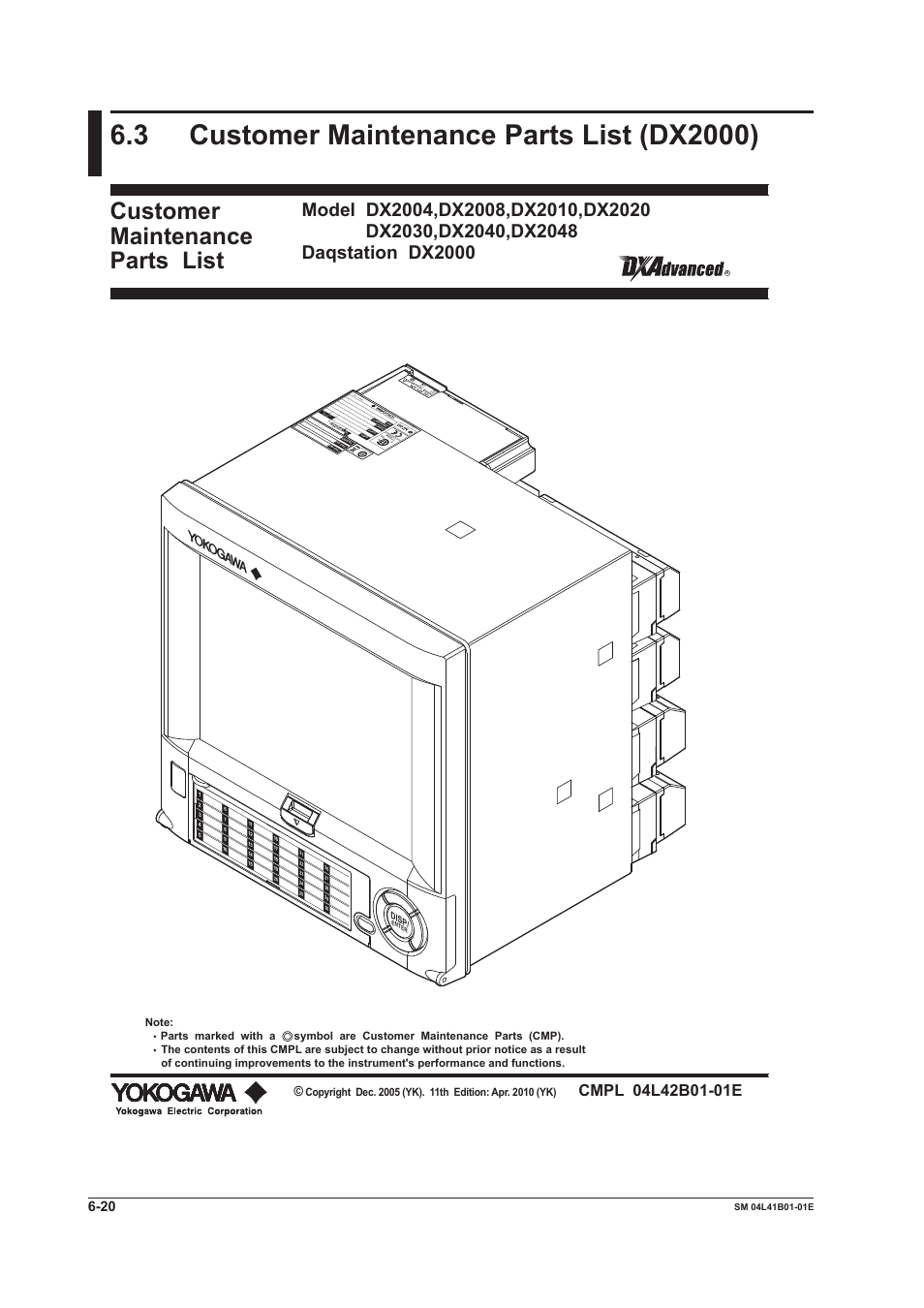 3 customer maintenance parts list (dx2000), 3 customer maintenance parts list (dx2000) -20, Customer maintenance parts list | Made in china | Yokogawa Removable Chassis DX1000N User Manual | Page 49 / 65