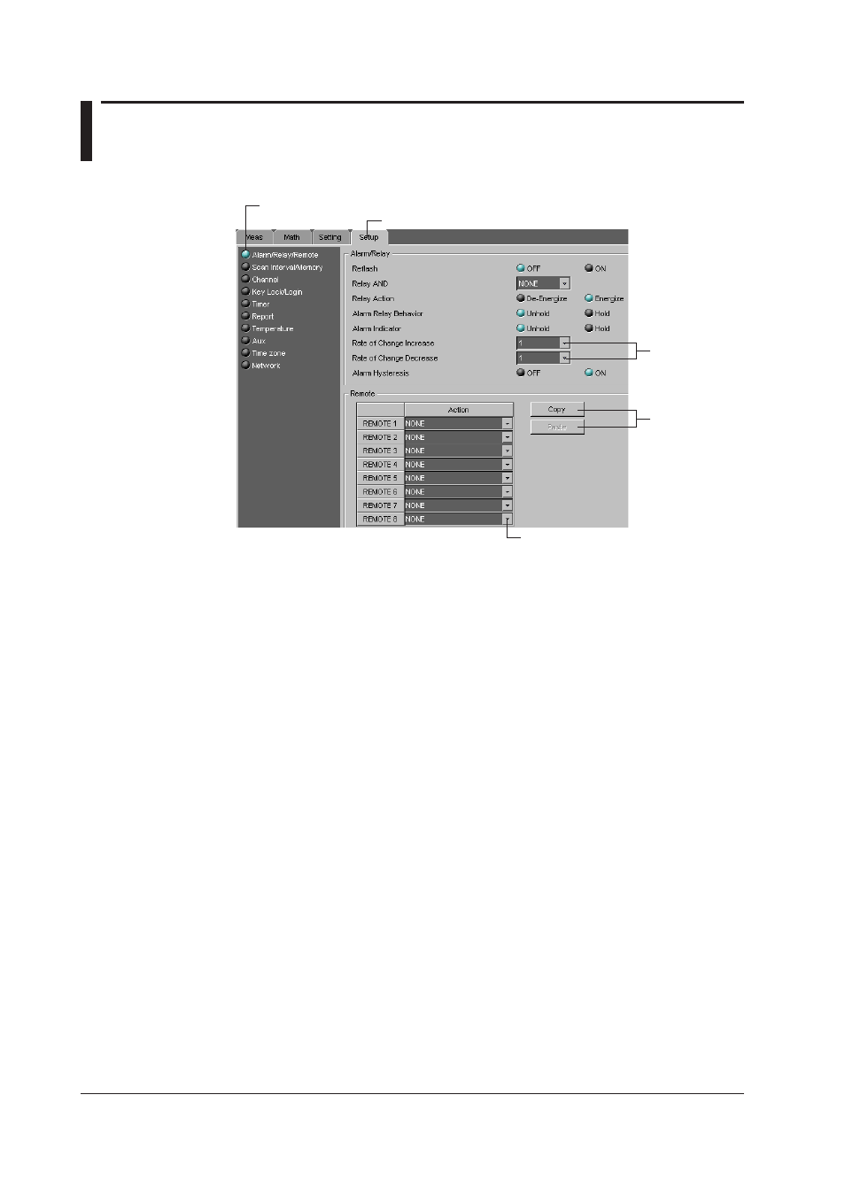 5 configuring the setup mode, Alarm/relay/remote, 5 configuring the setup mode -16 | Alarm/relay/remote -16, 5 confgurng the setup mode | Yokogawa DAQWORX User Manual | Page 112 / 336