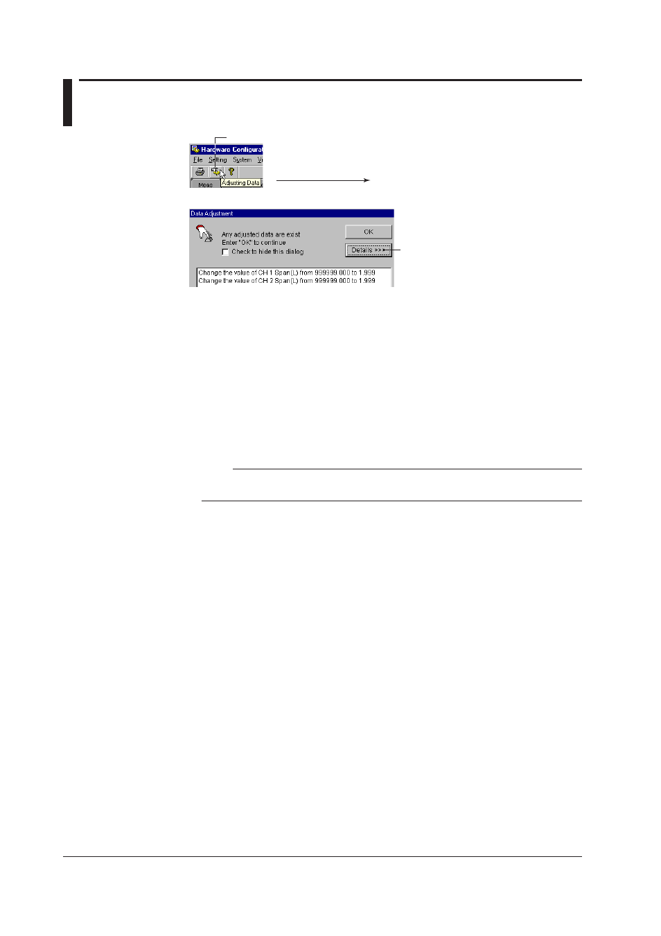 6 adjusting the setup data (checking the data), 6 adjusting the setup data (checking the data) -26, 6 adjustng the setup data (checkng the data) | Yokogawa DAQWORX User Manual | Page 122 / 336