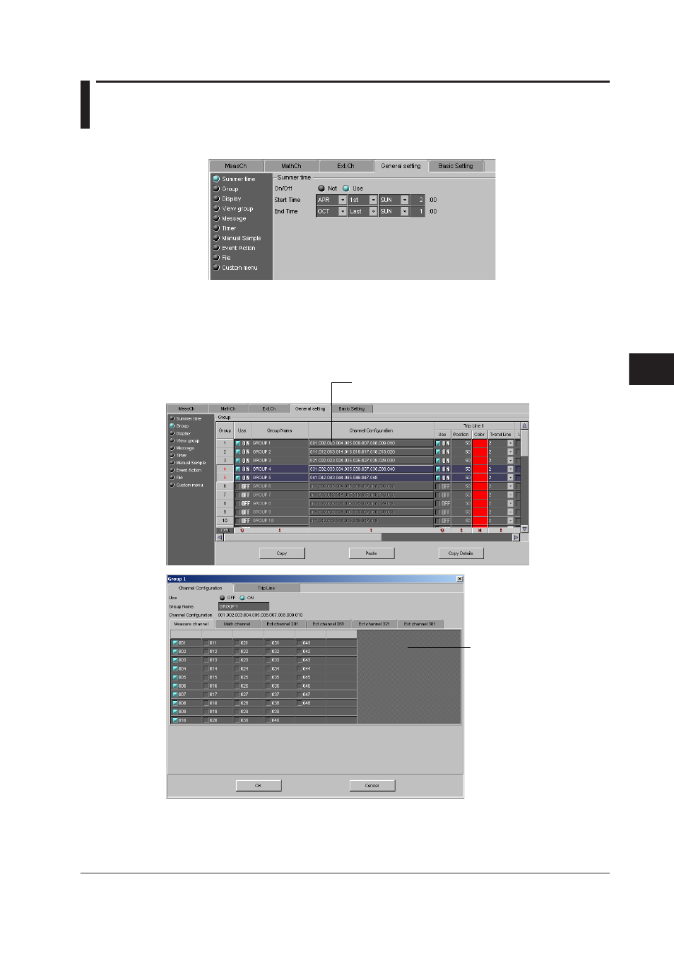 4 entering general settings, Screen display, 4 entering general settings -17 | Screen display -17, 4 enterng general settngs | Yokogawa DAQWORX User Manual | Page 144 / 336