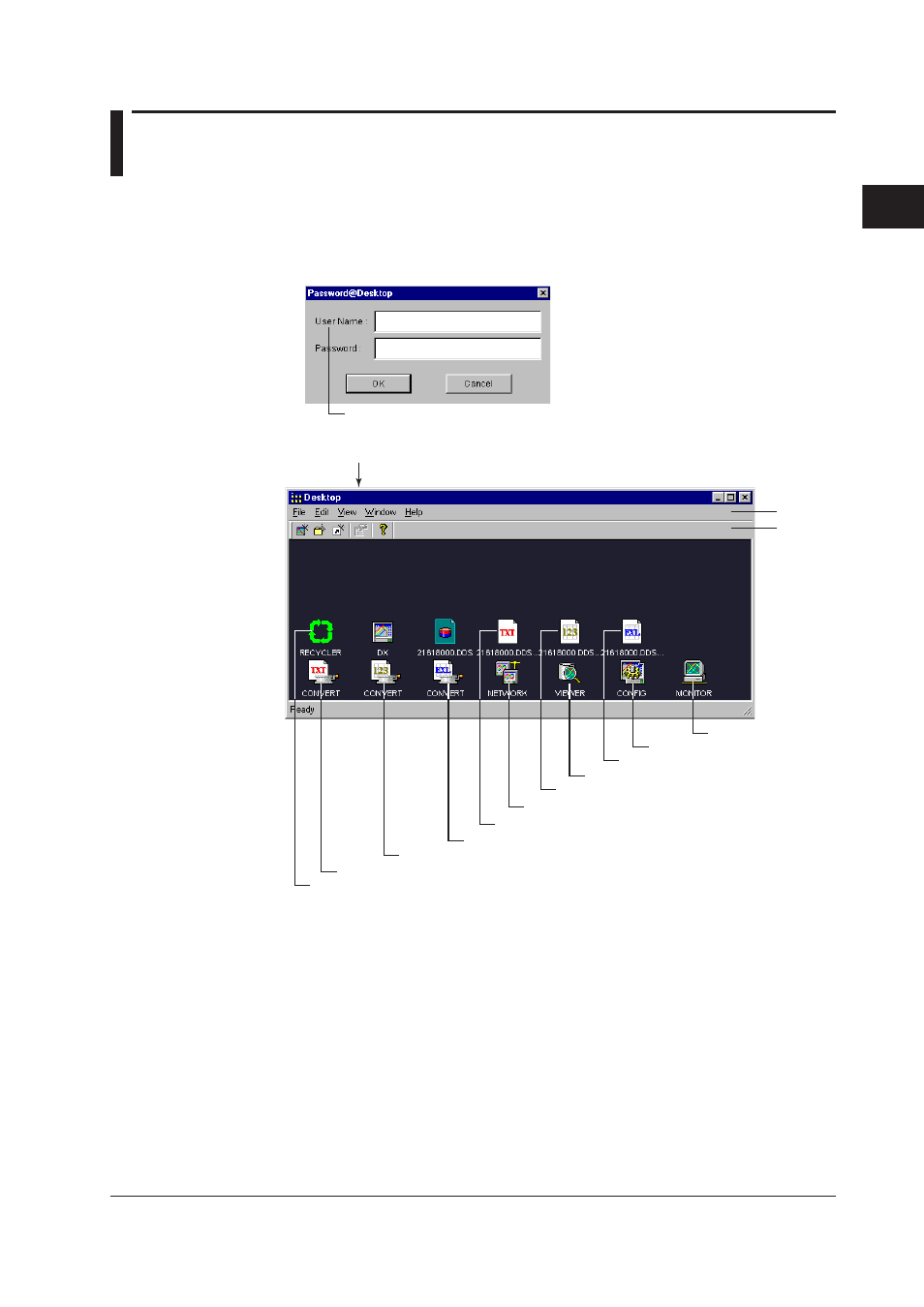 Chapter 2 using the daq desktop, 1 starting and exiting the daq desktop, Chapter 2 usng the daq desktop | 1 starting and exiting the daq desktop -1, 1 startng and extng the daq desktop | Yokogawa DAQWORX User Manual | Page 20 / 336