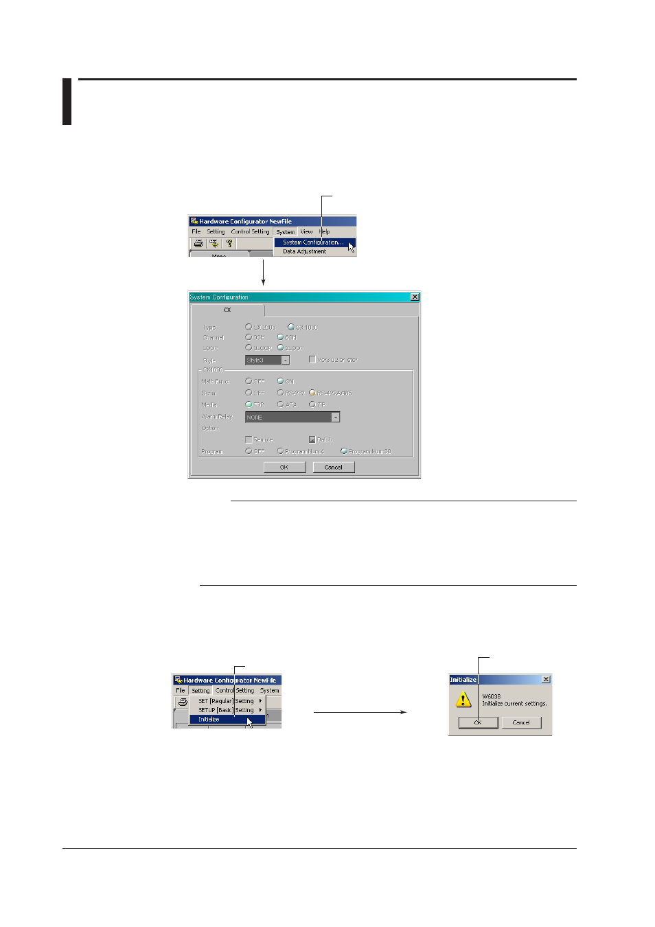 2 checking the system and initializing setup data, Checking the system, Initializing the setup data | Checking the system -4, Initializing the setup data -4, 2 checkng the system and intalzng setup data, Checkng the system, Intalzng the setup data | Yokogawa DAQWORX User Manual | Page 261 / 336
