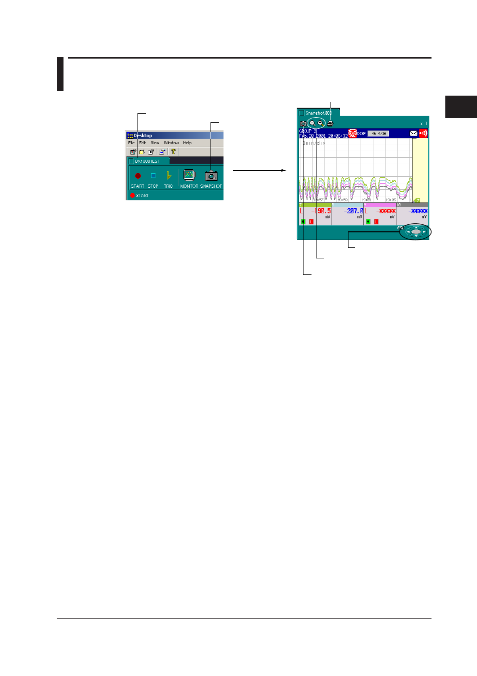 3 using the snap shot function, 3 using the snap shot function -9, 3 usng the snap shot functon | Yokogawa DAQWORX User Manual | Page 28 / 336