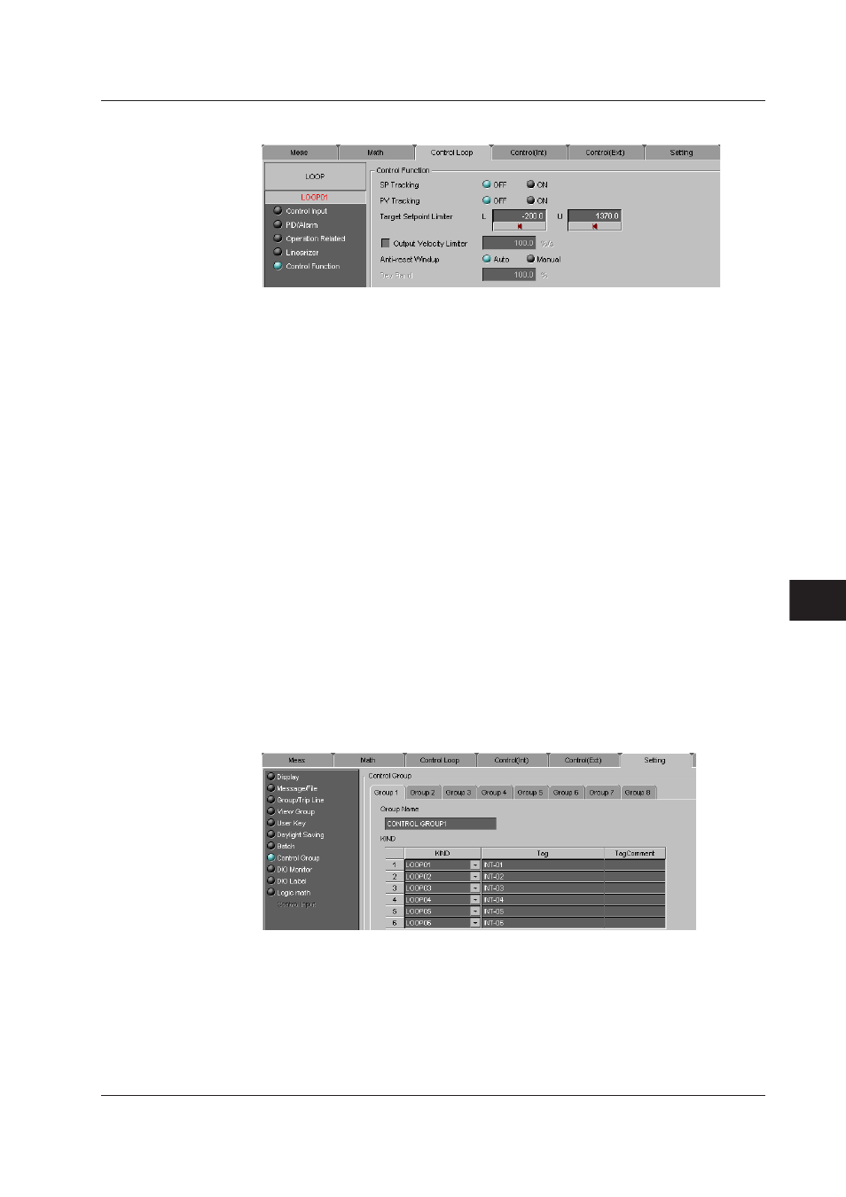 Control function settings, Control groups, Control function settings -23 | Control groups -23 | Yokogawa DAQWORX User Manual | Page 280 / 336