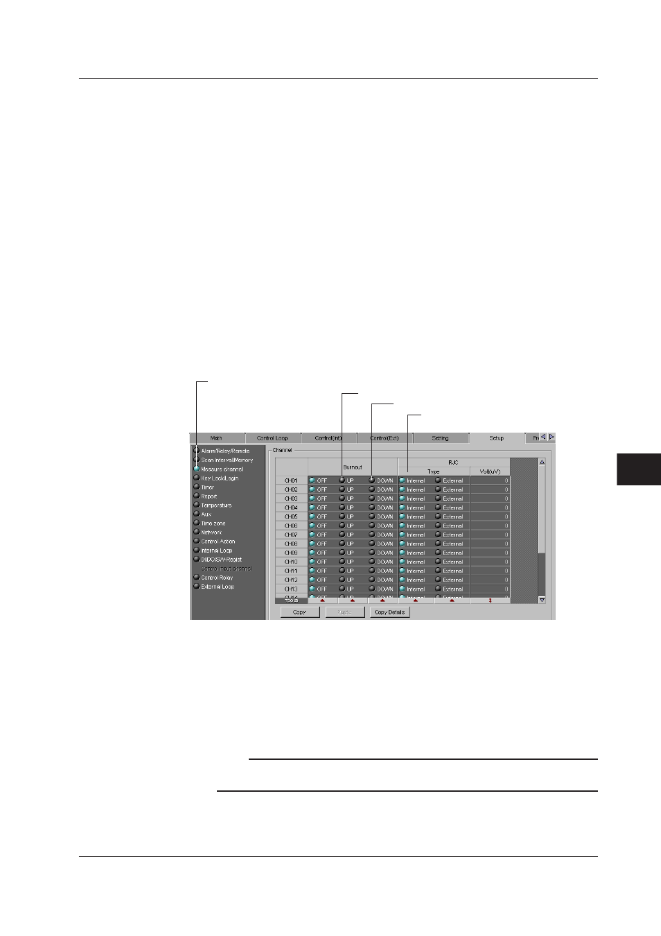 Channel (setting the burnout and rjc), Channel (setting the burnout and rjc) -43, Index | Channel (settng the burnout and rjc) | Yokogawa DAQWORX User Manual | Page 300 / 336
