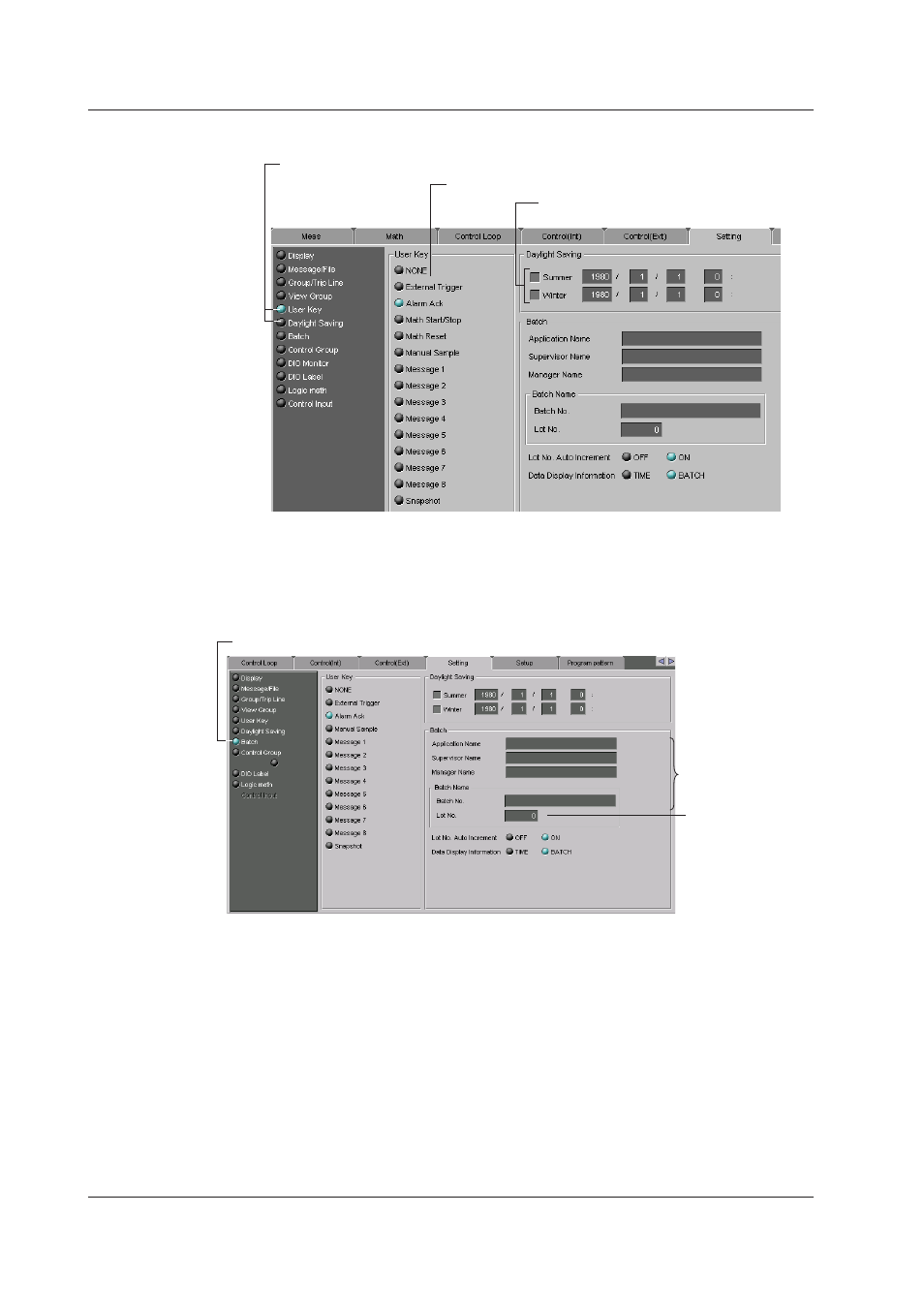 User key/daylight saving, Batch header, User key/daylight saving -62 | Batch header -62, User key/daylght savng | Yokogawa DAQWORX User Manual | Page 319 / 336