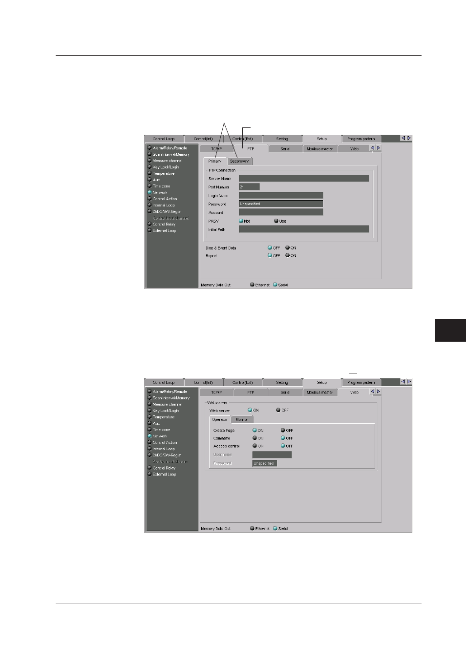 Ftp settings, Web server settings, Ftp settings -65 | Web server settings -65 | Yokogawa DAQWORX User Manual | Page 322 / 336