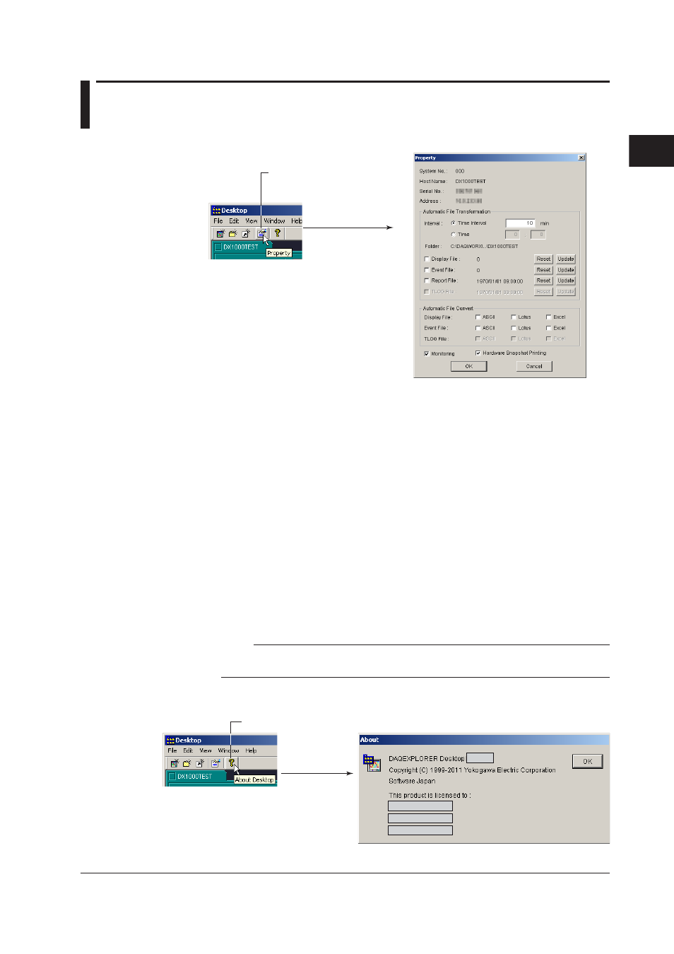 6 viewing the property and version information, 6 viewing the property and version information -15, 6 vewng the property and verson informaton | Index, Property, Verson informaton | Yokogawa DAQWORX User Manual | Page 34 / 336