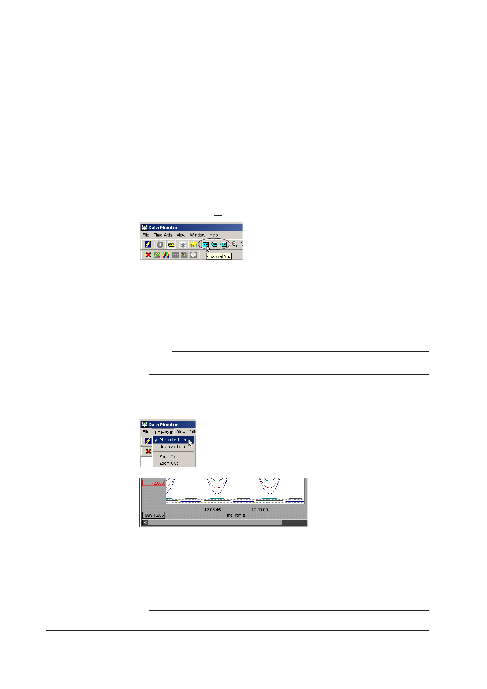 Selectng the characters used to identfy channels, Settng the tme axs | Yokogawa DAQWORX User Manual | Page 41 / 336