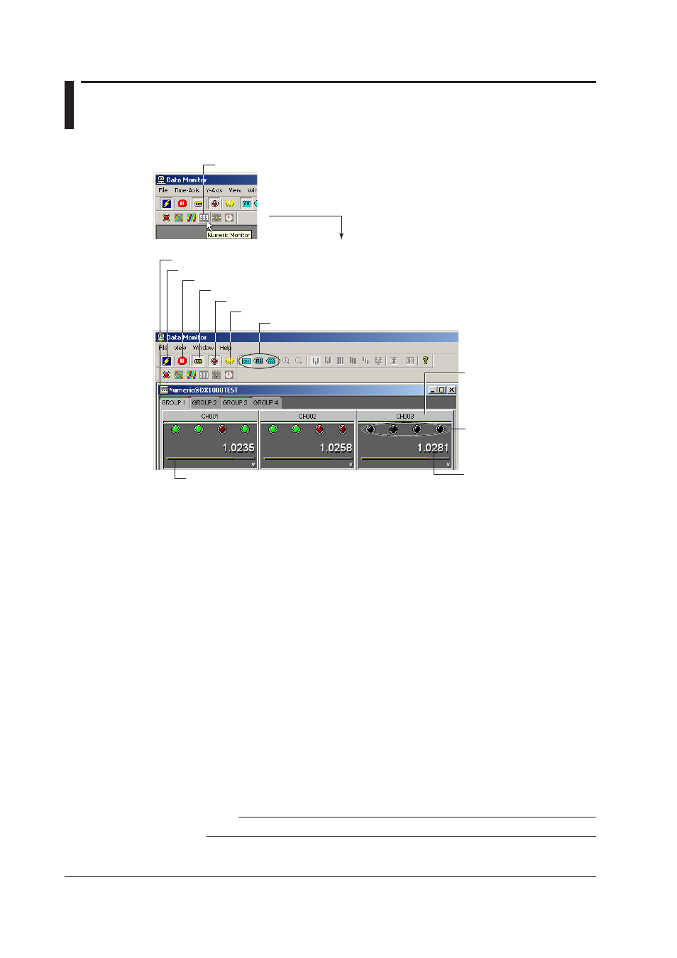 4 displaying numeric values, 4 displaying numeric values -16, 4 dsplayng numerc values | Dsplayng numerc values, General dsplay settngs, Turn on/off the alarm dsplay, Settng the wndow | Yokogawa DAQWORX User Manual | Page 51 / 336