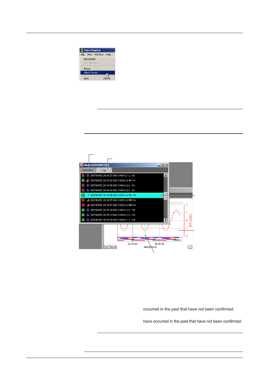 Turn on/off the alarm sound, Selectng the informaton to be dsplayed | Yokogawa DAQWORX User Manual | Page 55 / 336
