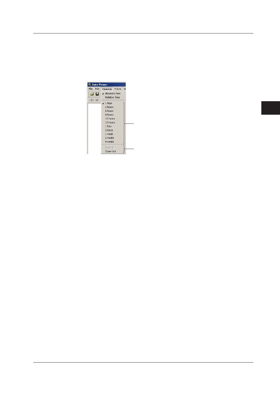 Setting the time axis, Setting the y-axis, Turning on/off the alarm display | Setting the time axis -13, Setting the y-axis -13, Turning on/off the alarm display -13 | Yokogawa DAQWORX User Manual | Page 75 / 336