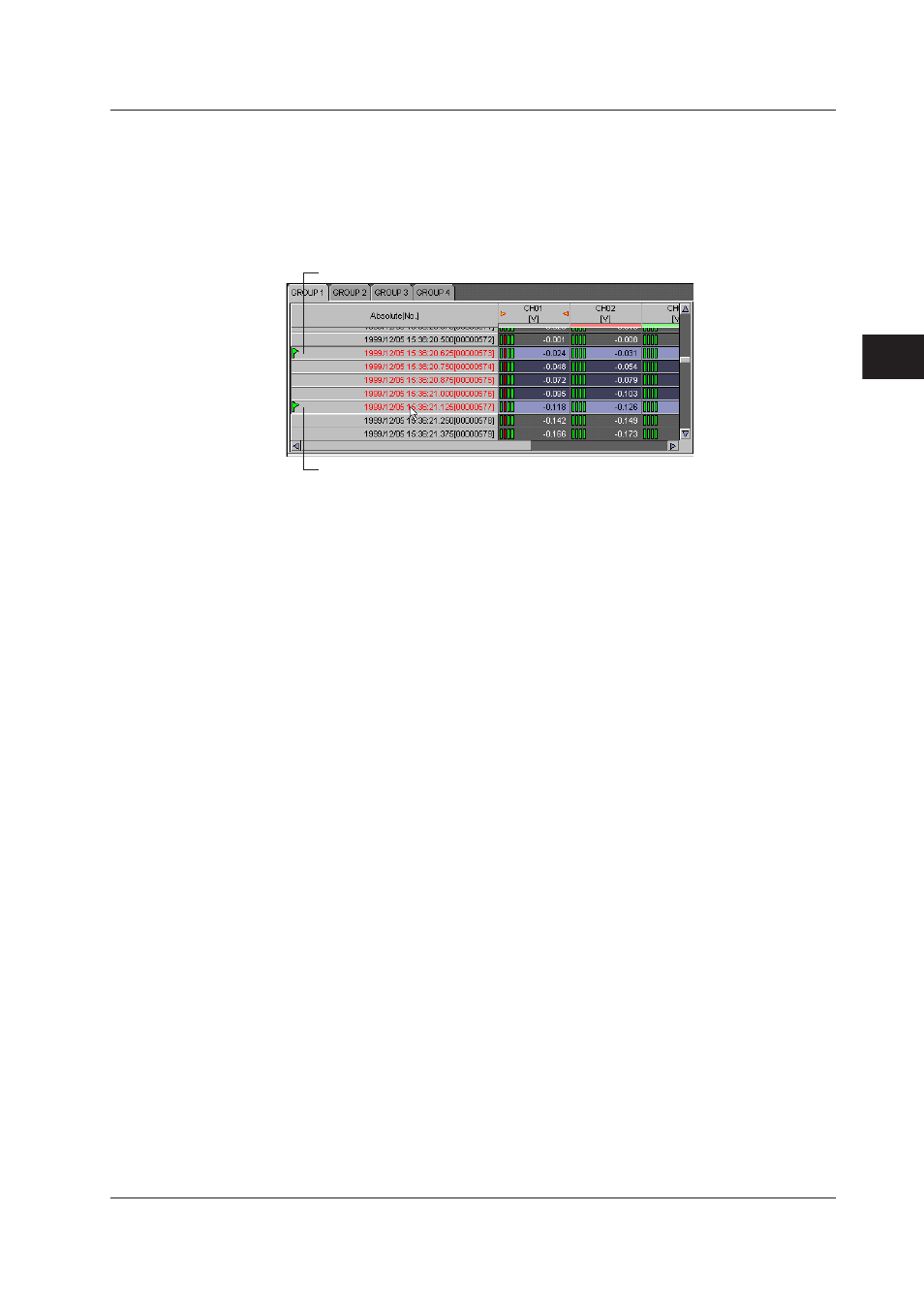 Selecting the characters used to identify channels, Showing/hiding cursors, Showing/hiding cursors -15 | Yokogawa DAQWORX User Manual | Page 77 / 336