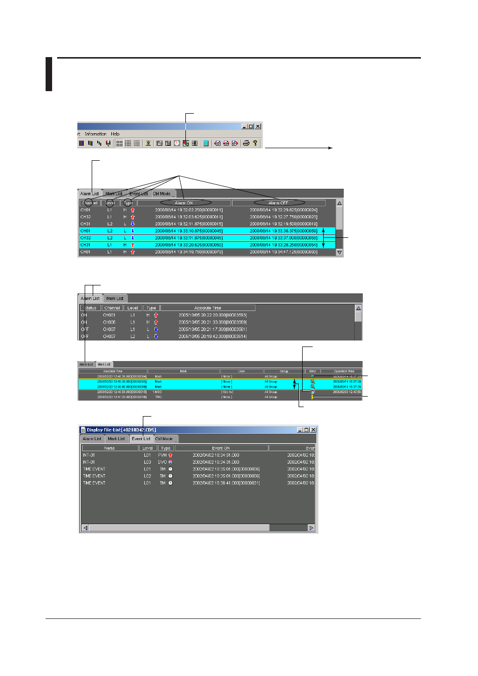 6 listing alarms and marks and converting the list, 6 lstng alarms and marks and convertng the lst | Yokogawa DAQWORX User Manual | Page 80 / 336