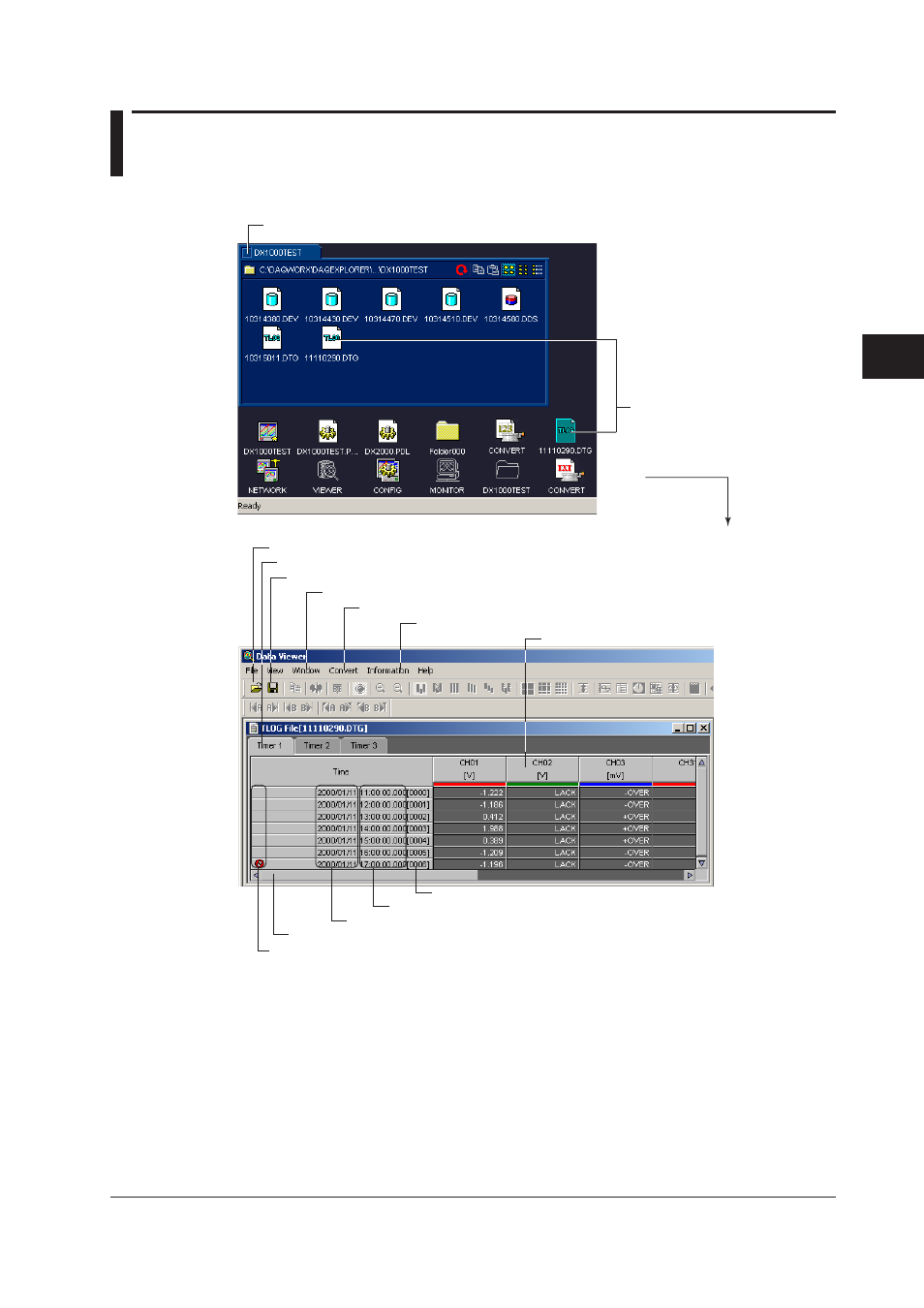 8 displaying the tlog file, Displaying the tlog file, 8 displaying the tlog file -21 | Displaying the tlog file -21, 8 dsplayng the tlog fle | Yokogawa DAQWORX User Manual | Page 83 / 336