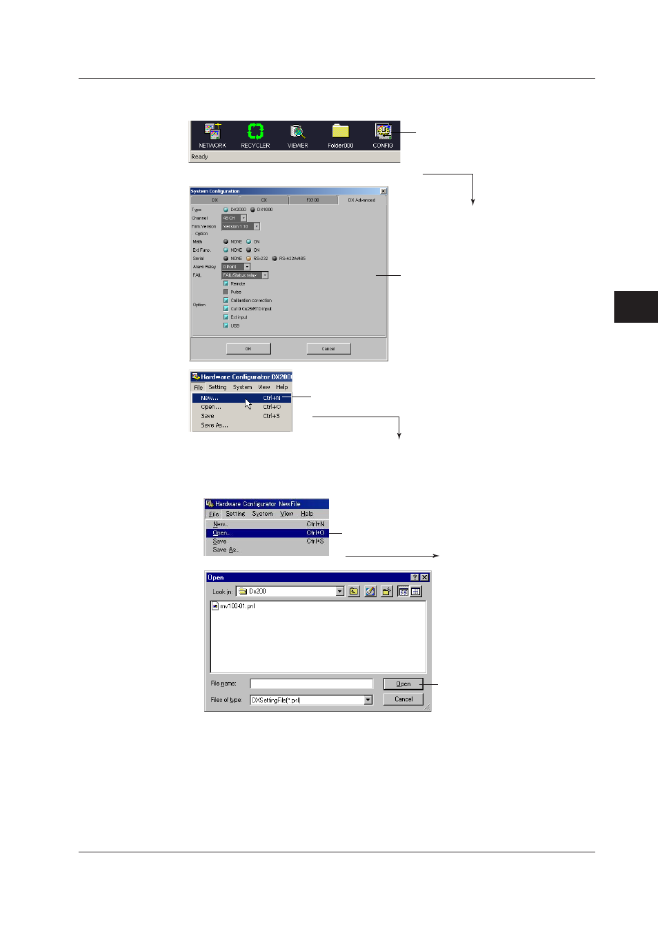 Creating setup data by configuring a new system, Loading preexisting setup data, Creating setup data by configuring a new system -3 | Loading preexisting setup data -3, Loadng preexstng setup data | Yokogawa DAQWORX User Manual | Page 99 / 336