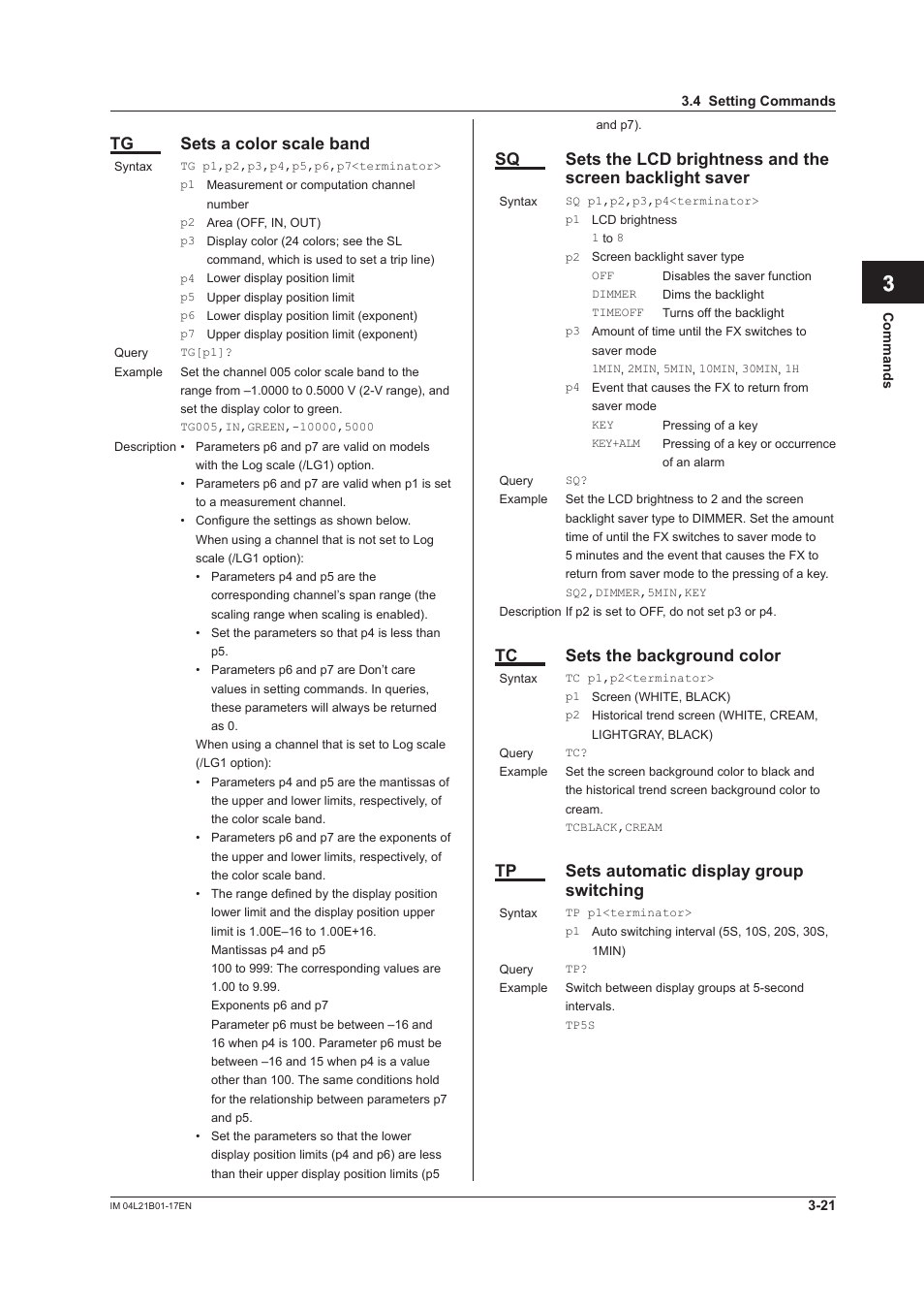 App index, Tg sets a color scale band, Tc sets the background color | Tp sets automatic display group switching | Yokogawa Value Series FX1000 User Manual | Page 103 / 206