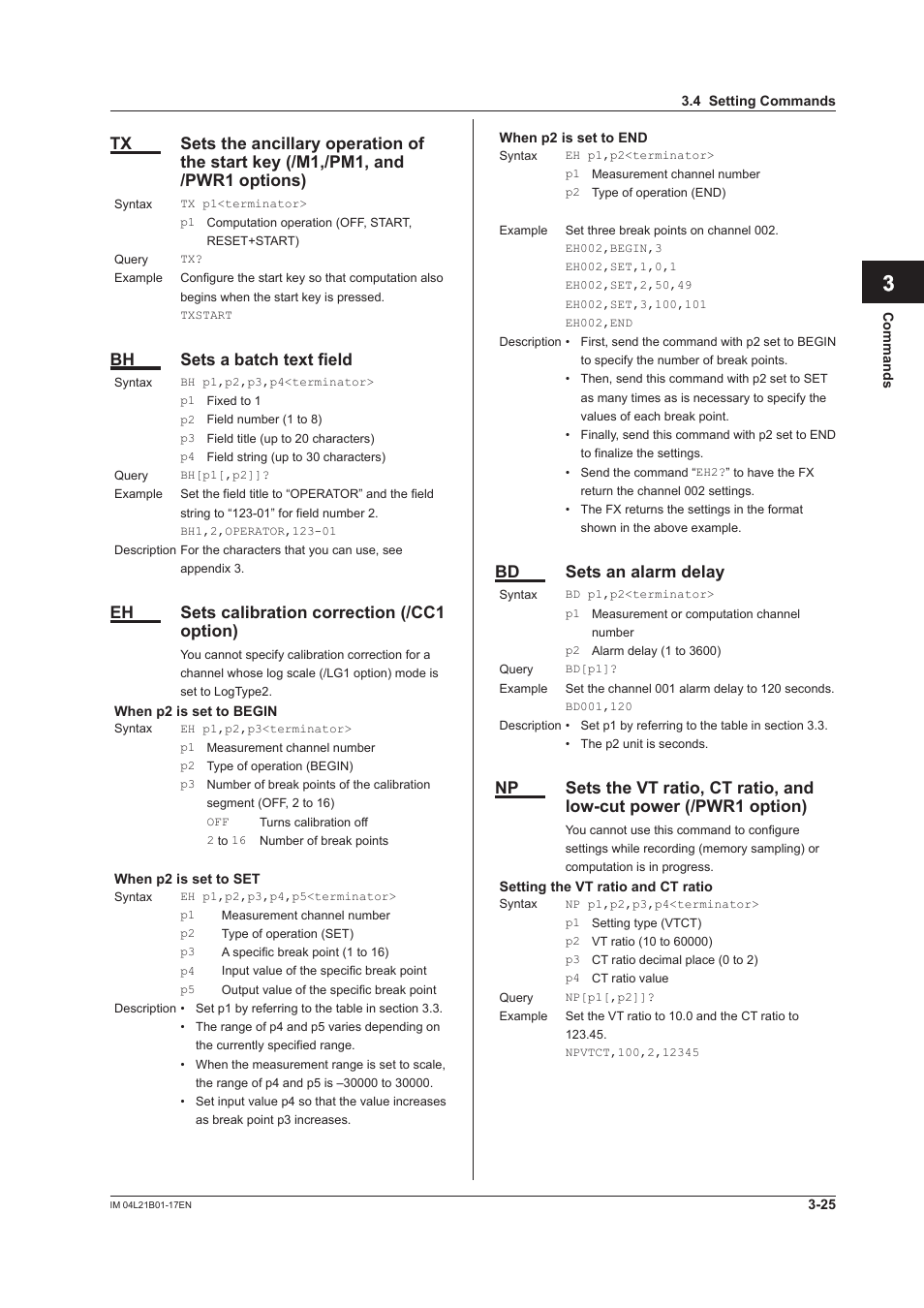 App index, Bh sets a batch text field, Eh sets calibration correction (/cc1 option) | Bd sets an alarm delay | Yokogawa Value Series FX1000 User Manual | Page 107 / 206