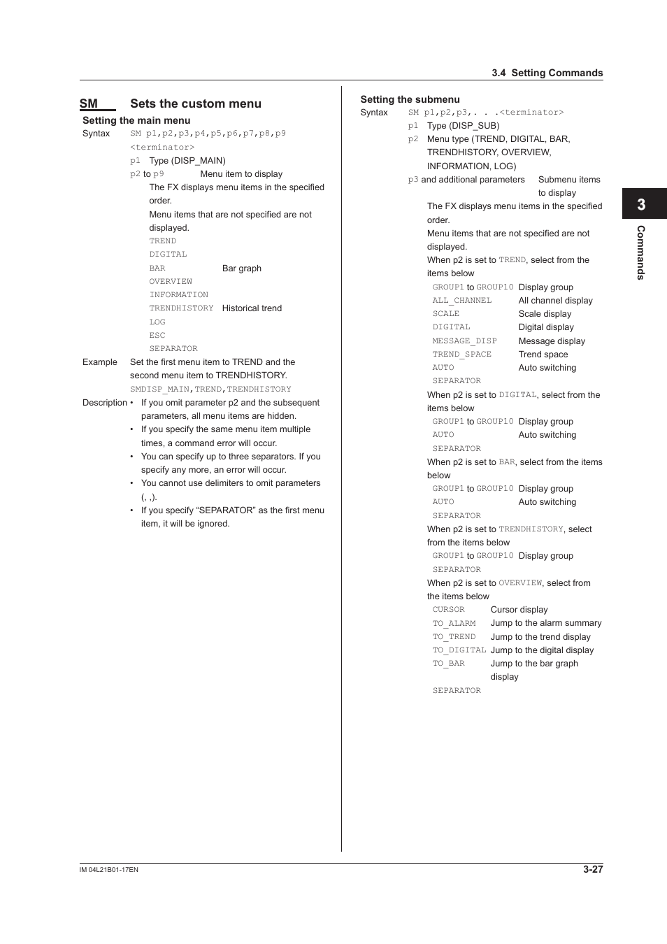 App index, Sm sets the custom menu | Yokogawa Value Series FX1000 User Manual | Page 109 / 206