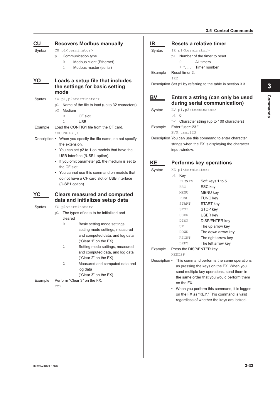 App index, Cu recovers modbus manually, Ir resets a relative timer | Ke performs key operations | Yokogawa Value Series FX1000 User Manual | Page 115 / 206