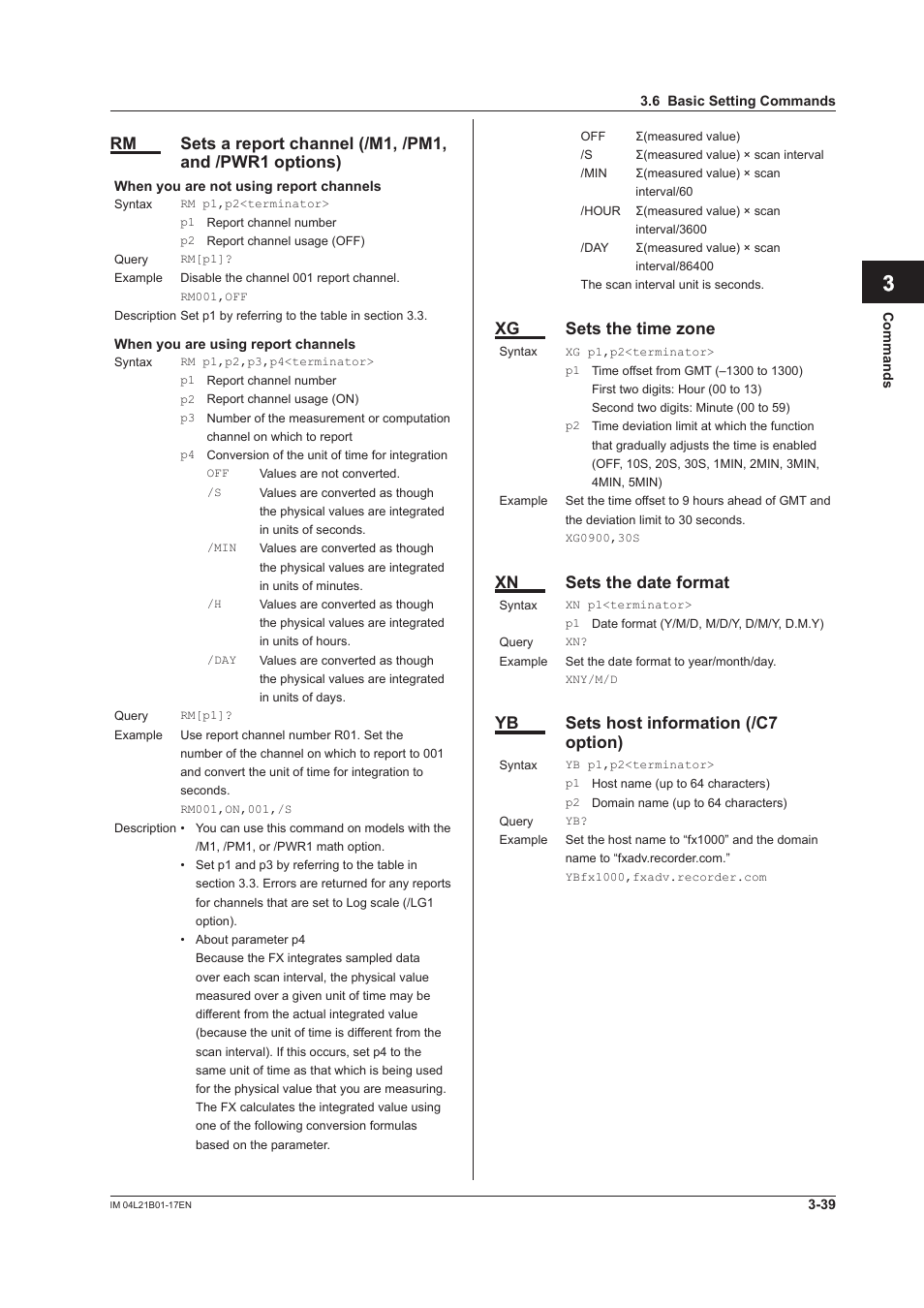 App index, Xg sets the time zone, Xn sets the date format | Yb sets host information (/c7 option) | Yokogawa Value Series FX1000 User Manual | Page 121 / 206