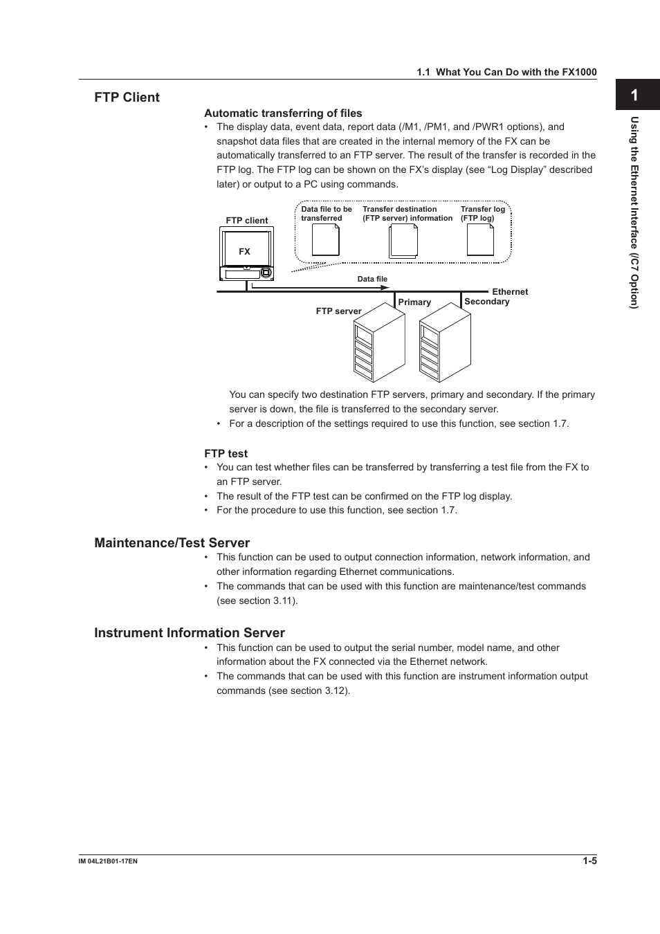 App index ftp client, Maintenance/test server, Instrument information server | Yokogawa Value Series FX1000 User Manual | Page 13 / 206