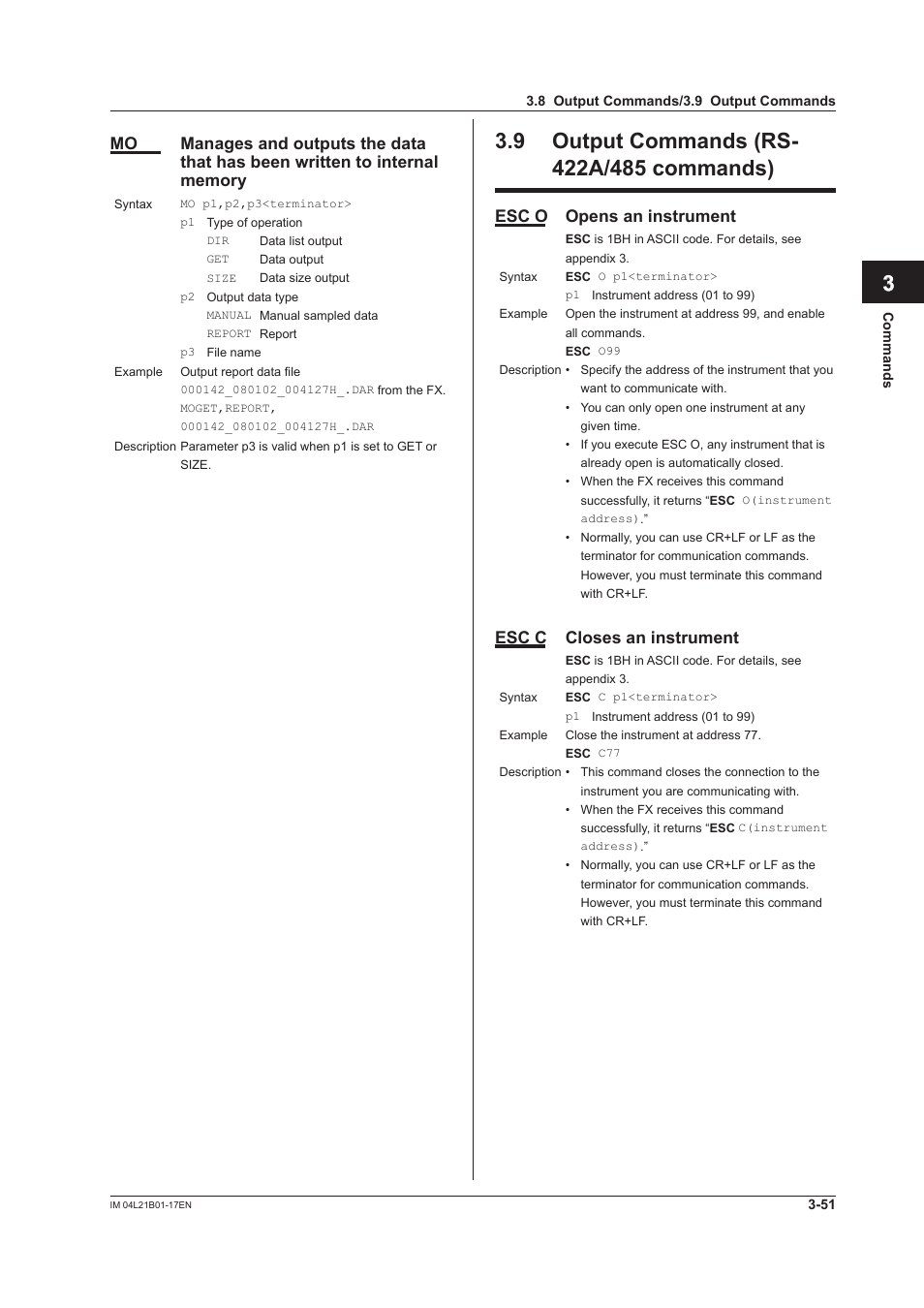 9 output commands (rs-422a/485 commands), 9 output commands (rs-422a/485 commands) -51, App index | Yokogawa Value Series FX1000 User Manual | Page 133 / 206