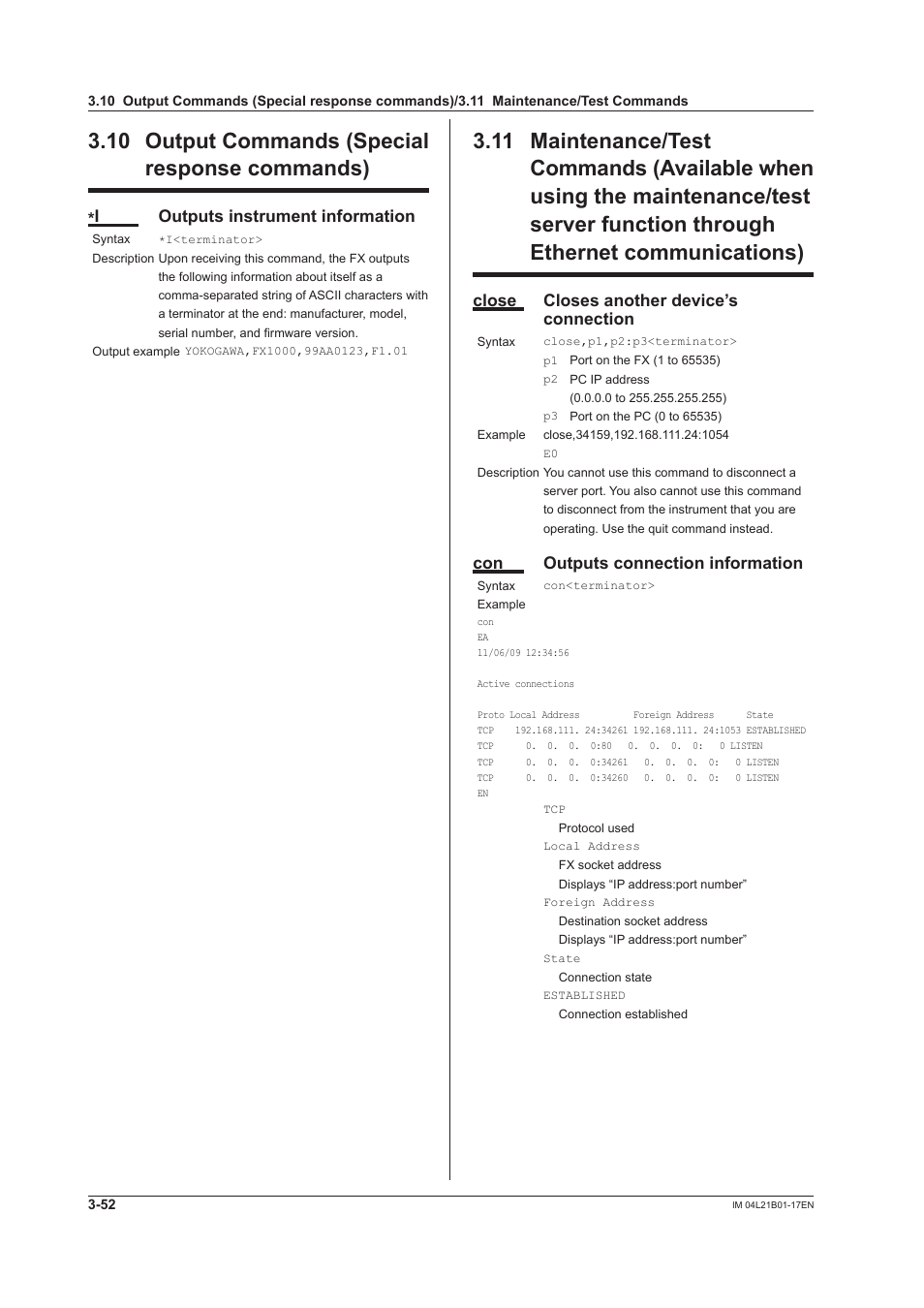 10 output commands (special response commands), Through ethernet communications) -52 | Yokogawa Value Series FX1000 User Manual | Page 134 / 206