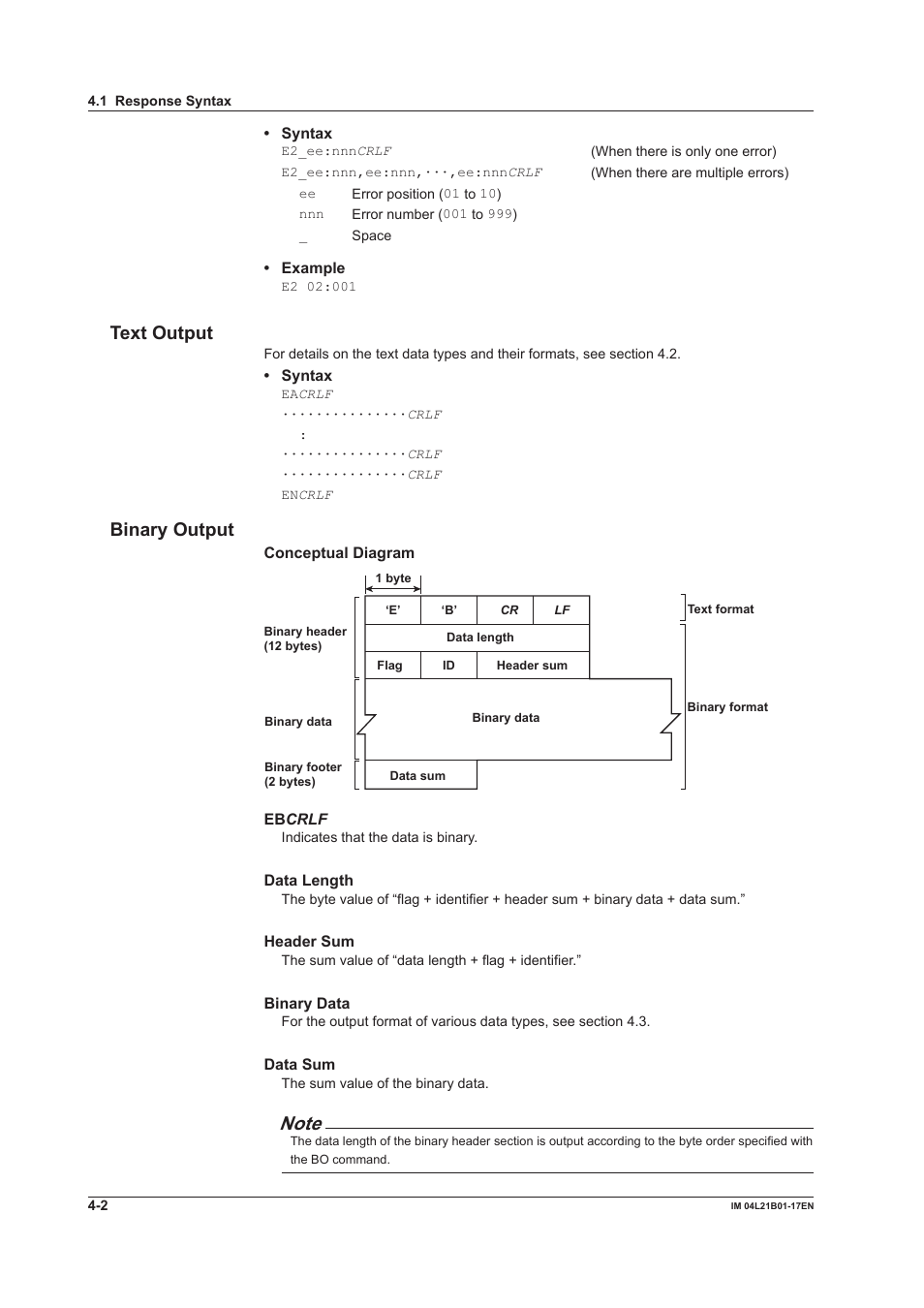 Text output, Binary output | Yokogawa Value Series FX1000 User Manual | Page 138 / 206