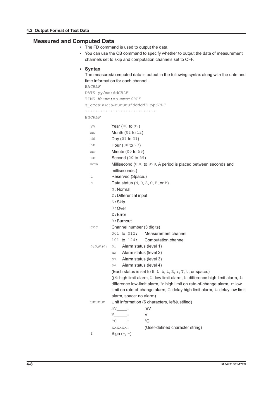 Measured and computed data | Yokogawa Value Series FX1000 User Manual | Page 144 / 206