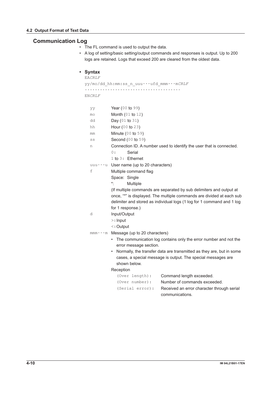 Communication log | Yokogawa Value Series FX1000 User Manual | Page 146 / 206